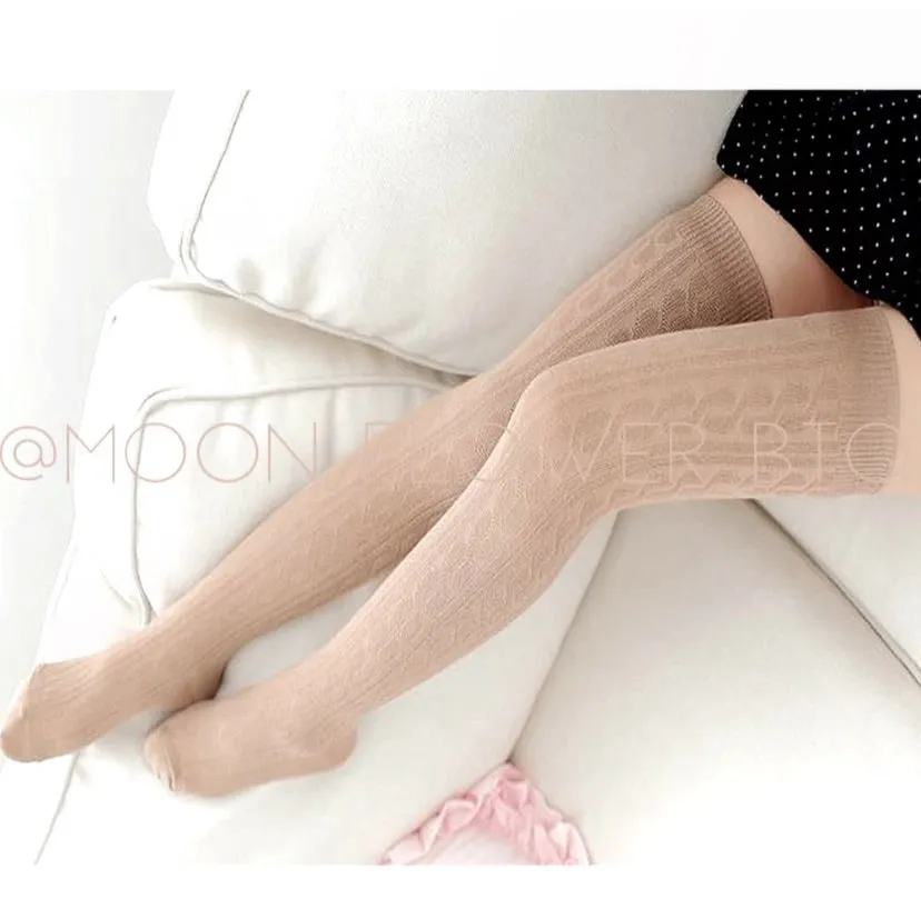 Tan Organic Cotton Knit Over the Knee Thigh High Socks