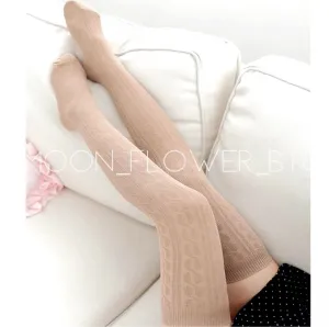 Tan Organic Cotton Knit Over the Knee Thigh High Socks