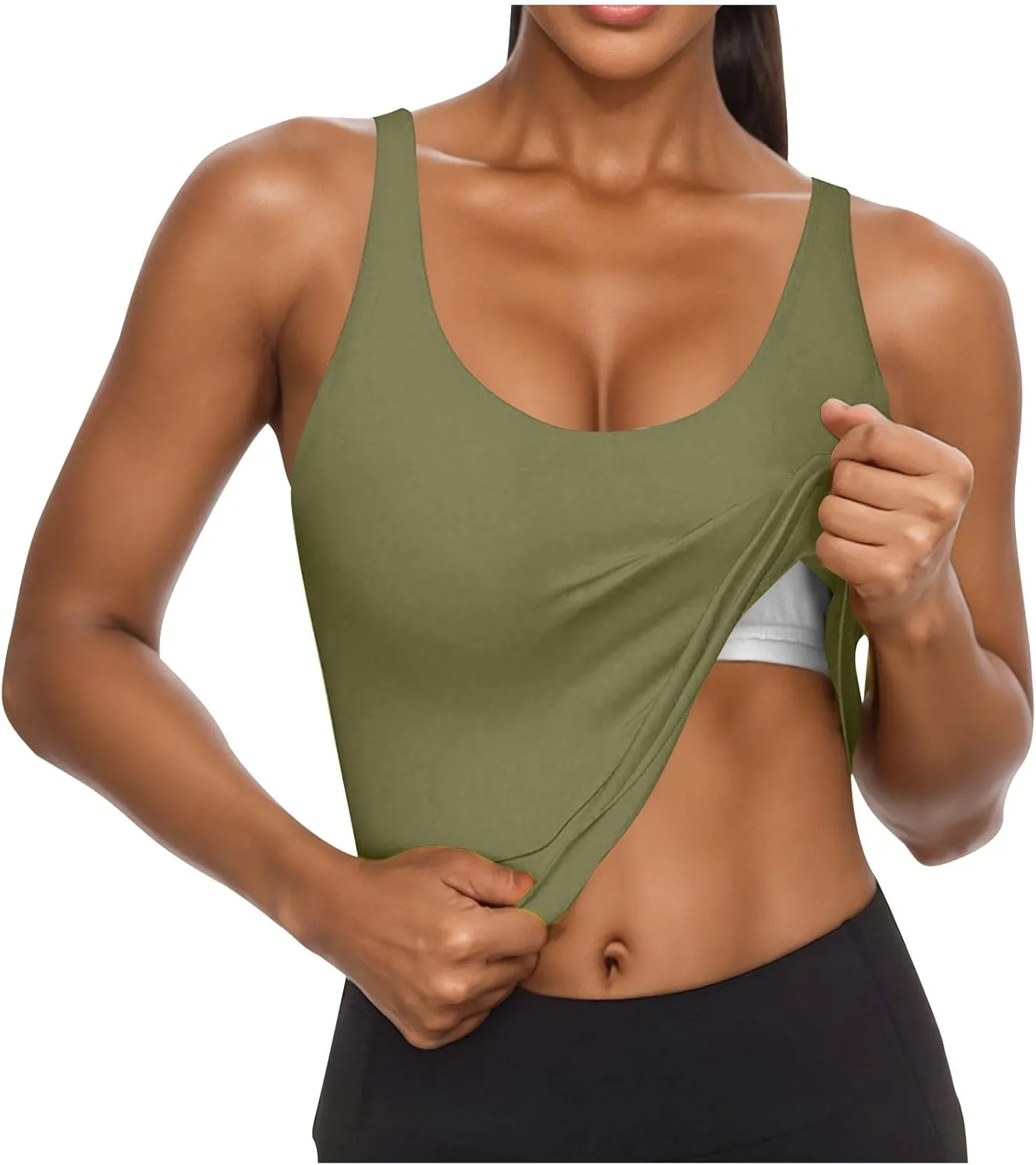 Tank Top with Built in Bra for Women Casual Summer Sleeveless Gym Crop Tops U Neck Workout Athletic Yoga Shirts