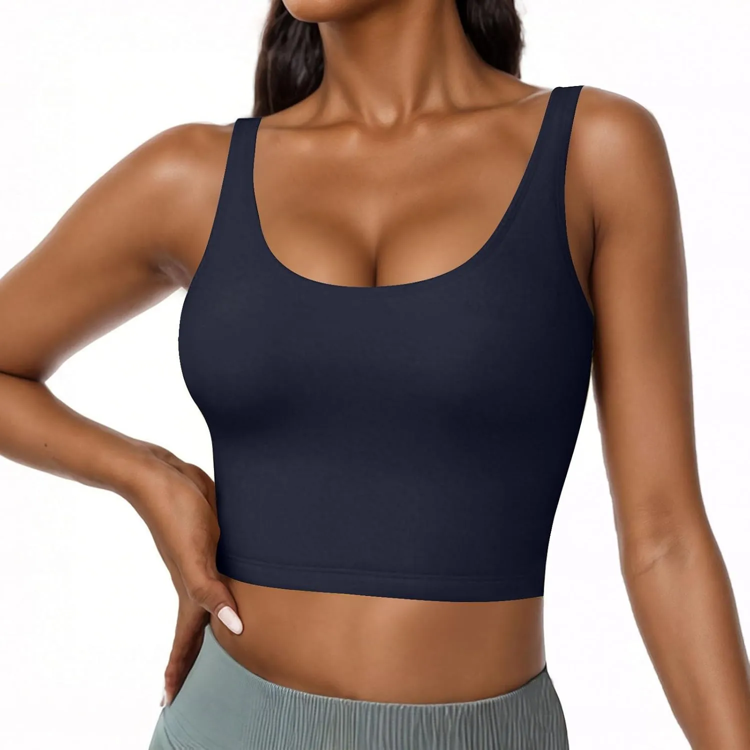 Tank Top with Built in Bra for Women Casual Summer Sleeveless Gym Crop Tops U Neck Workout Athletic Yoga Shirts