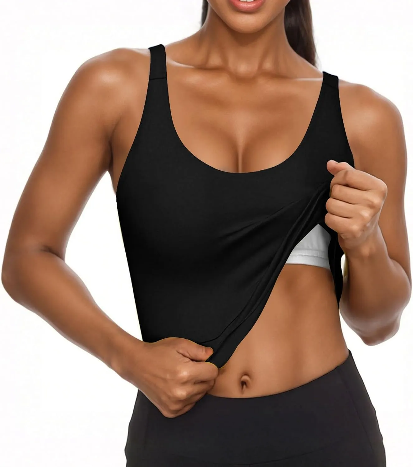 Tank Top with Built in Bra for Women Casual Summer Sleeveless Gym Crop Tops U Neck Workout Athletic Yoga Shirts
