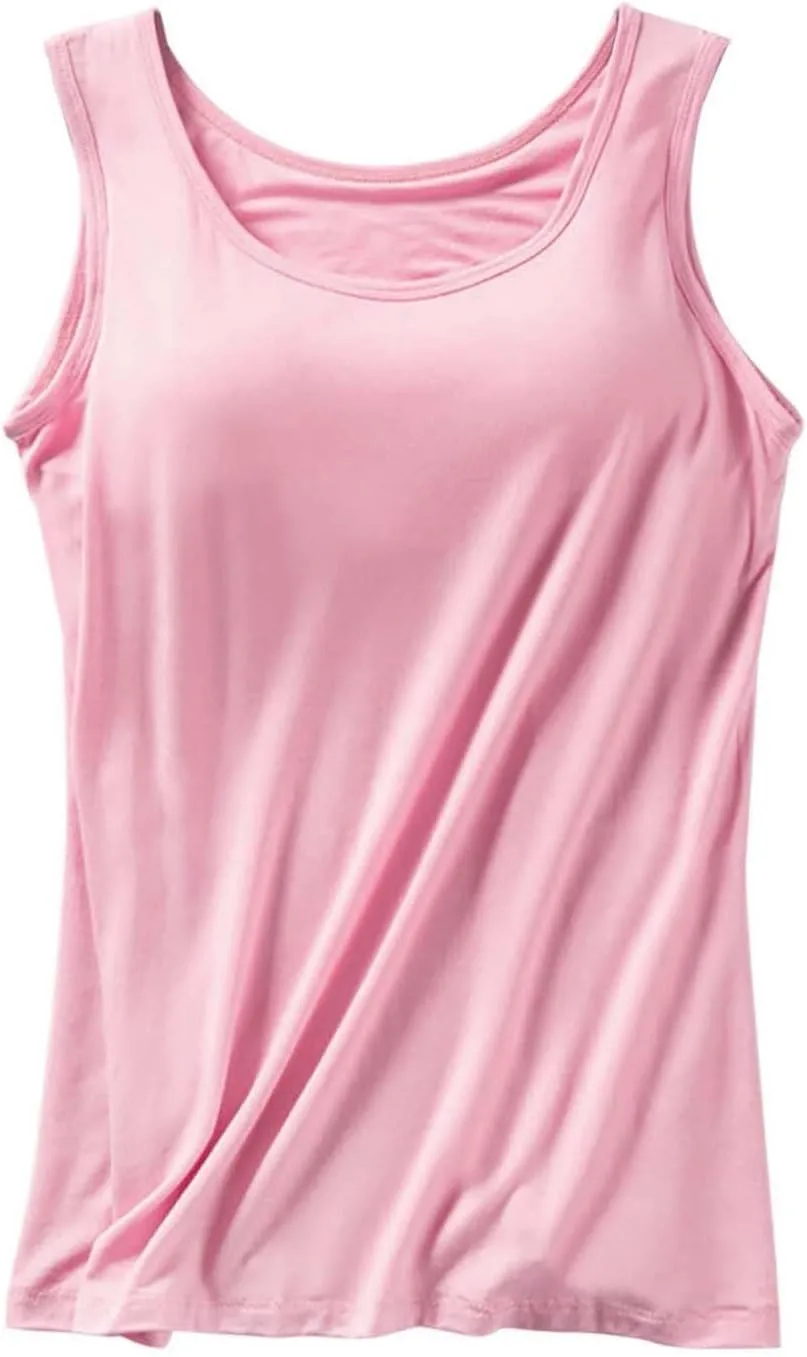 Tank Top with Built in Bra for Women Casual Summer Sleeveless Gym Crop Tops Workout Athletic Yoga Shirts
