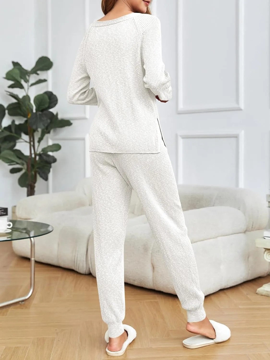 Tankaneo Womens Knit Sets Oversized V Neck Sweaters and Wide Leg Pants Fall Loungewear Trendy 2 Piece Outfits