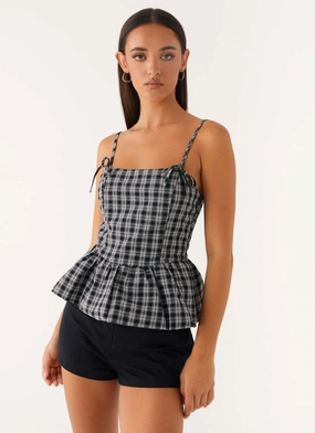 Daywear Staple Canvas Make Laura Top - White Black Check