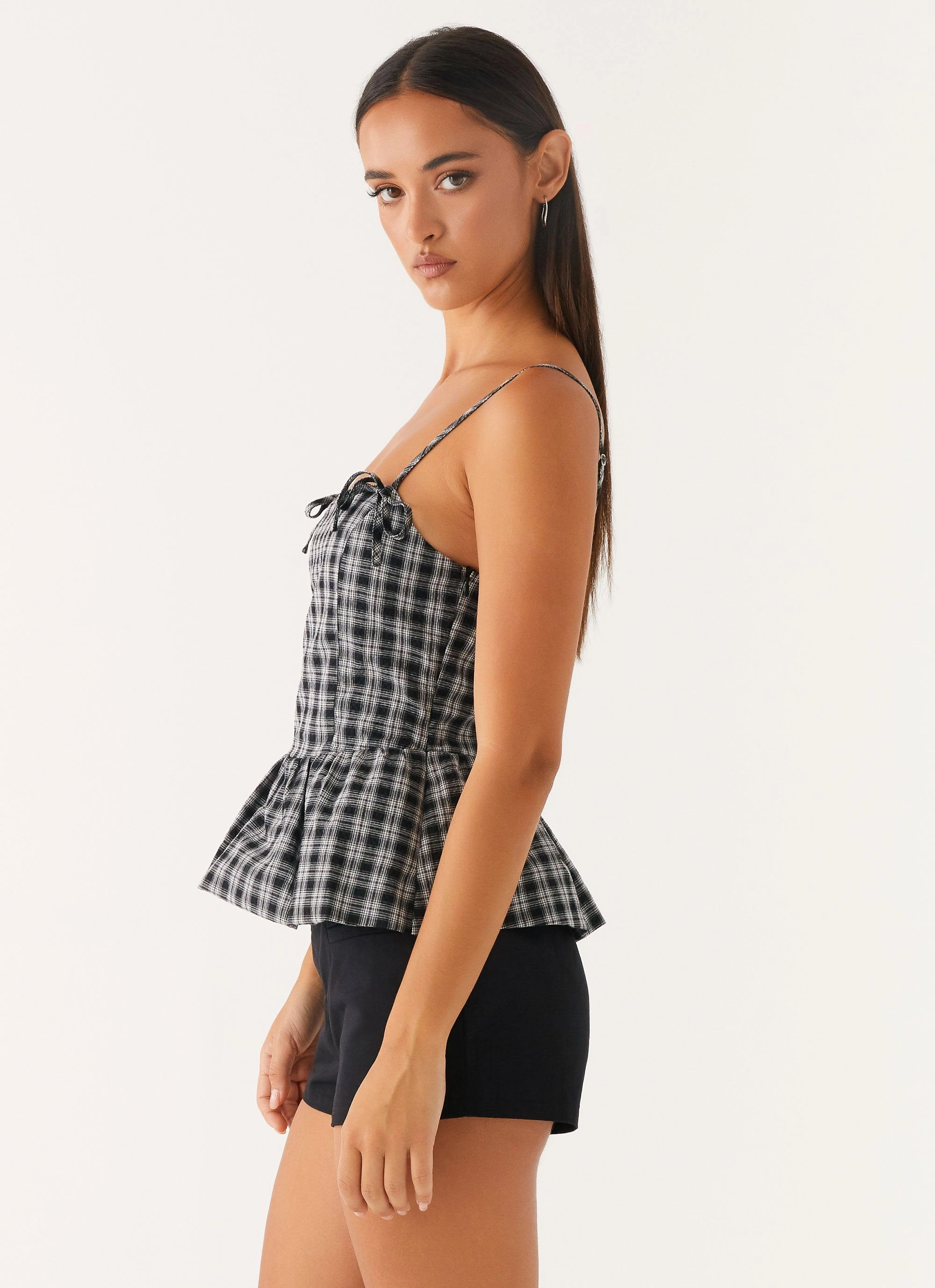 Laura Top - White Black Check Friction Resistant