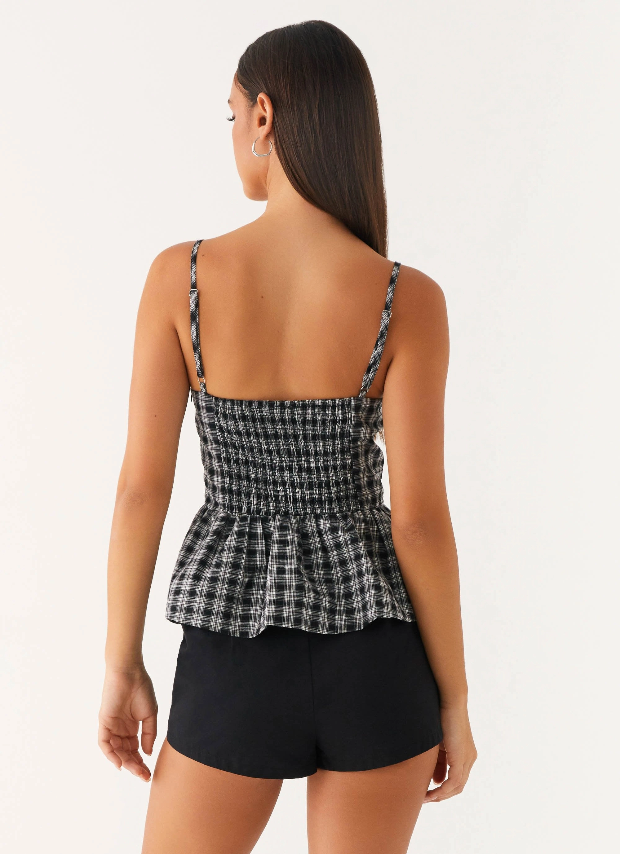 Multi Pocket System Hard Cover Laura Top - White Black Check