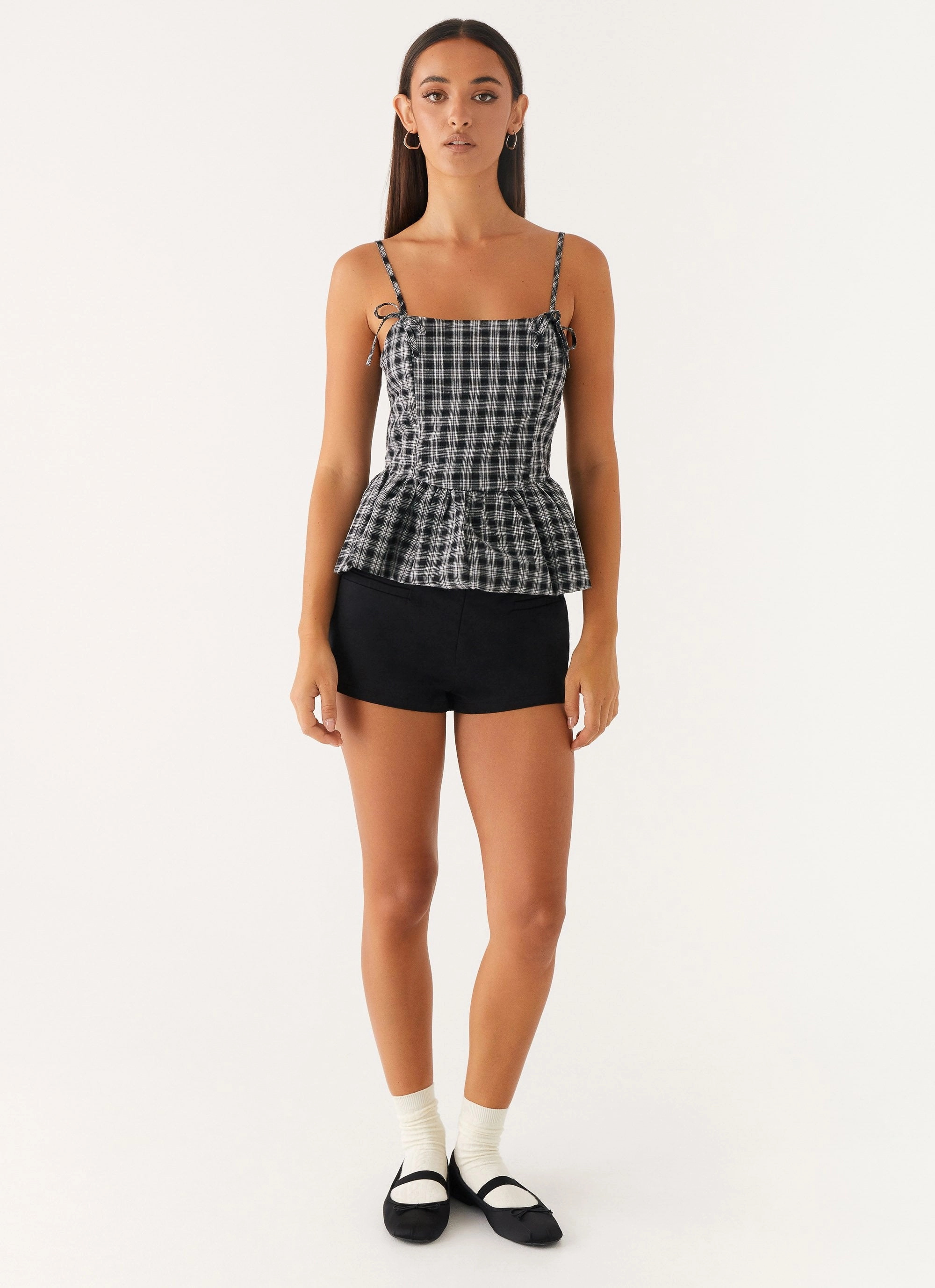 Anti Pilling Texture Reinforced Shoulder Padding Laura Top - White Black Check