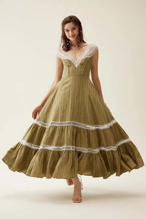 Cherry Tree 25 | Lace Linen flared dress Comfy Waistband