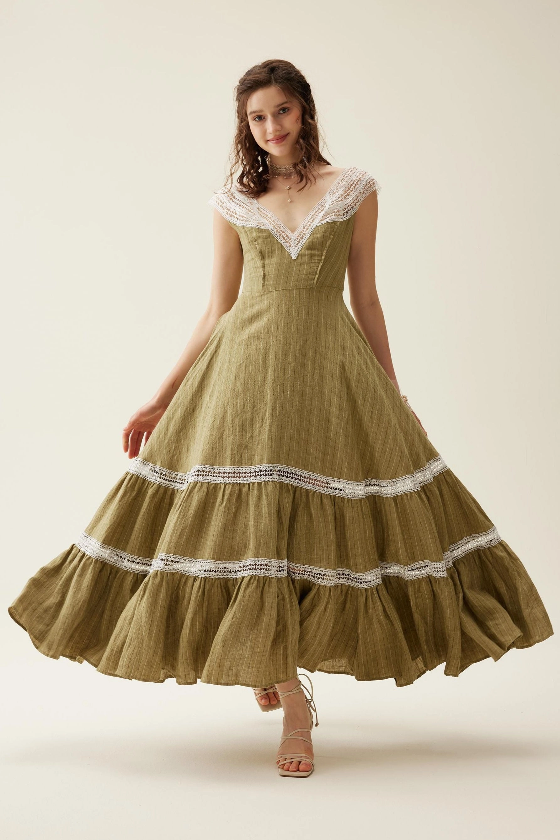 Cherry Tree 25 | Lace Linen flared dress Fast Move