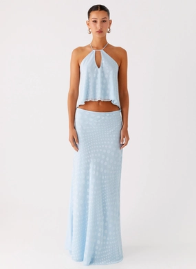 Mena Chiffon Spot Maxi Skirt - Blue SeamlessPockets