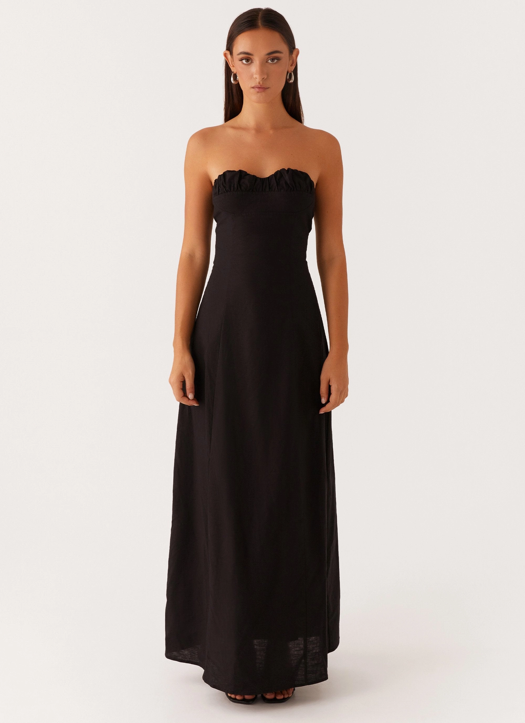 Tayla Linen Maxi Dress - Black One-Shoulder