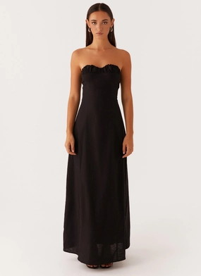 Tayla Linen Maxi Dress - Black One-Shoulder
