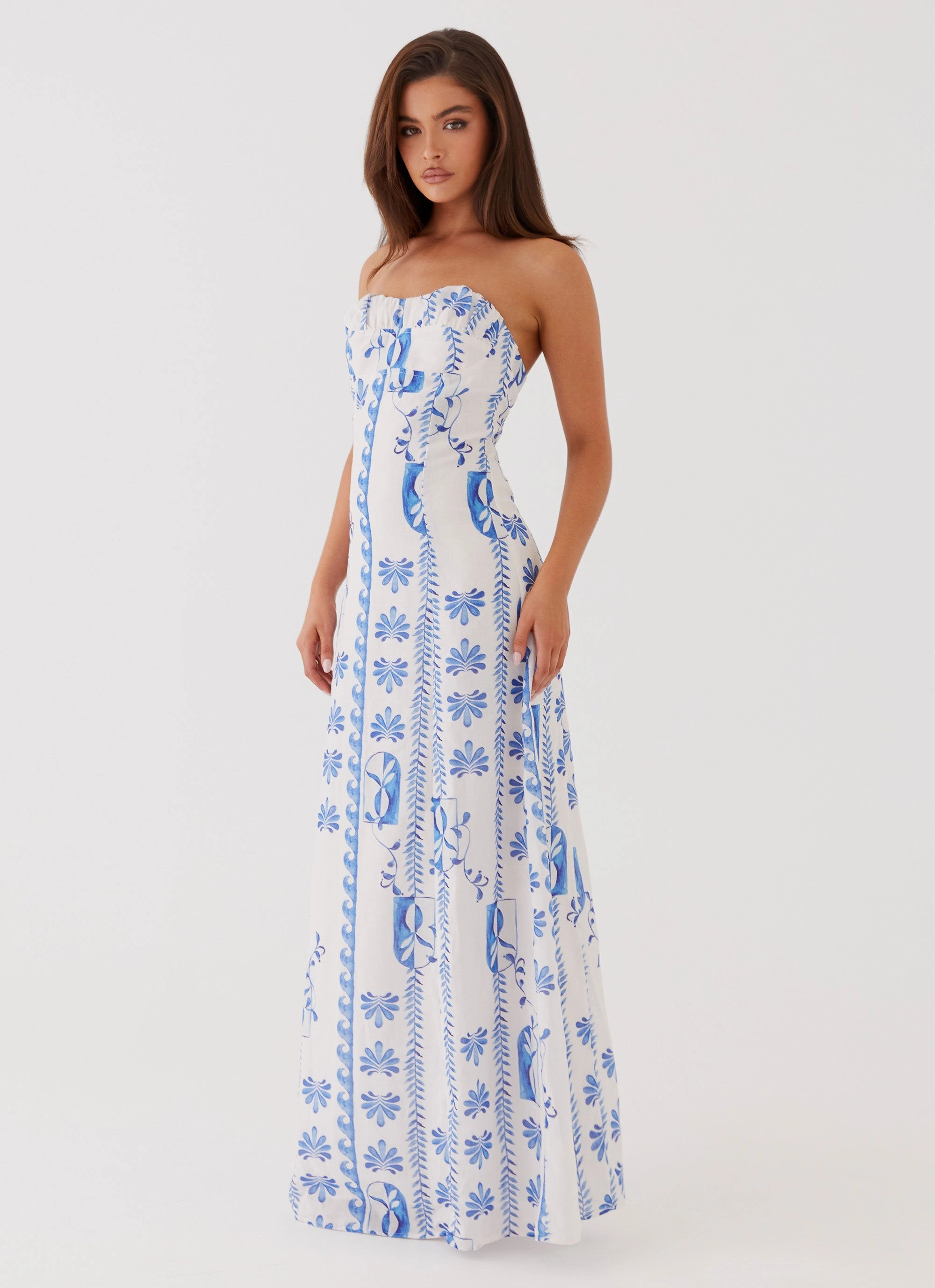Flattering Fit for All Neutral Finish Tayla Linen Maxi Dress - Floral Wave