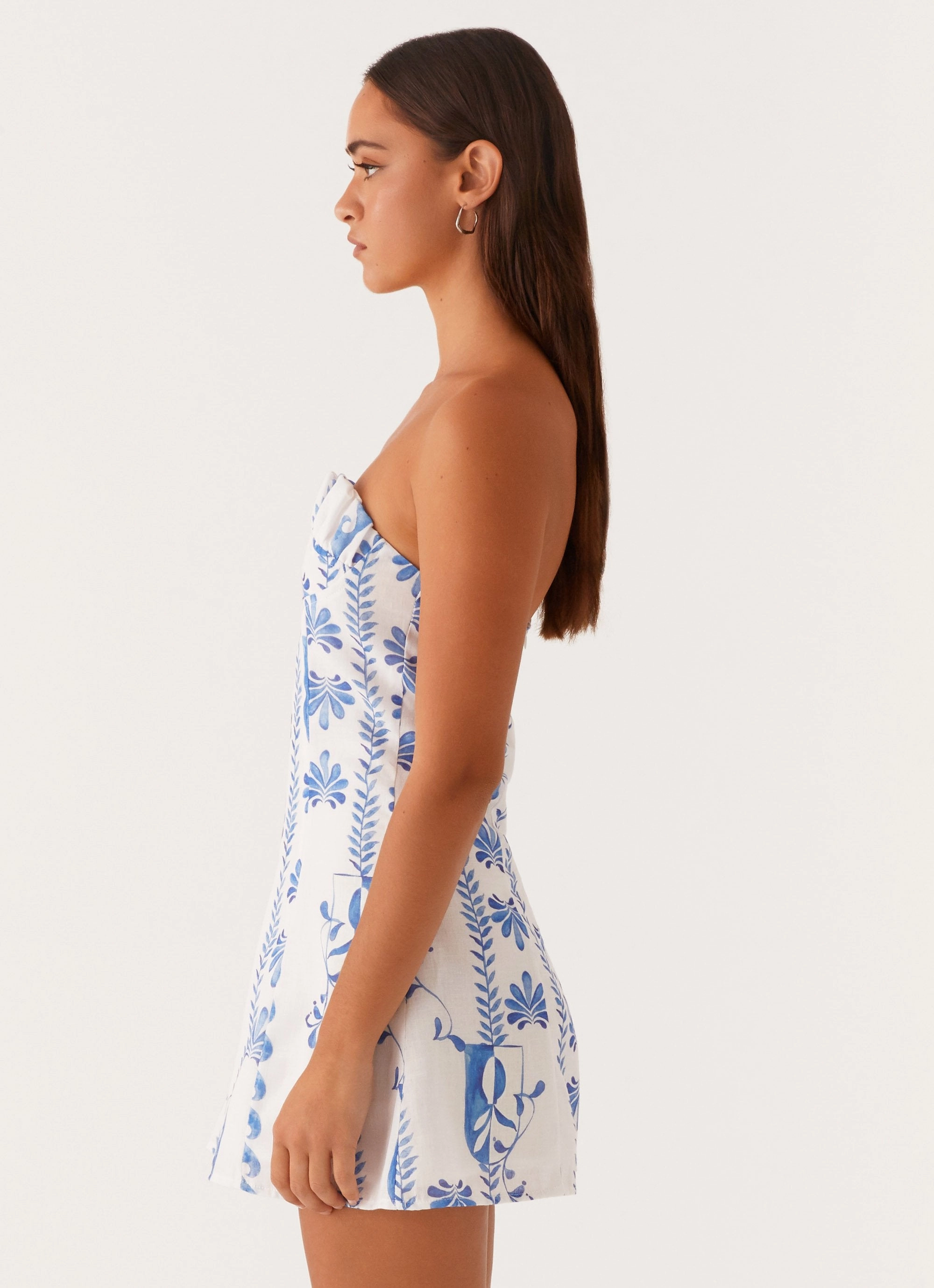 Stylish Mood Beaded-Sleeve Tayla Linen Mini Dress - Floral Wave