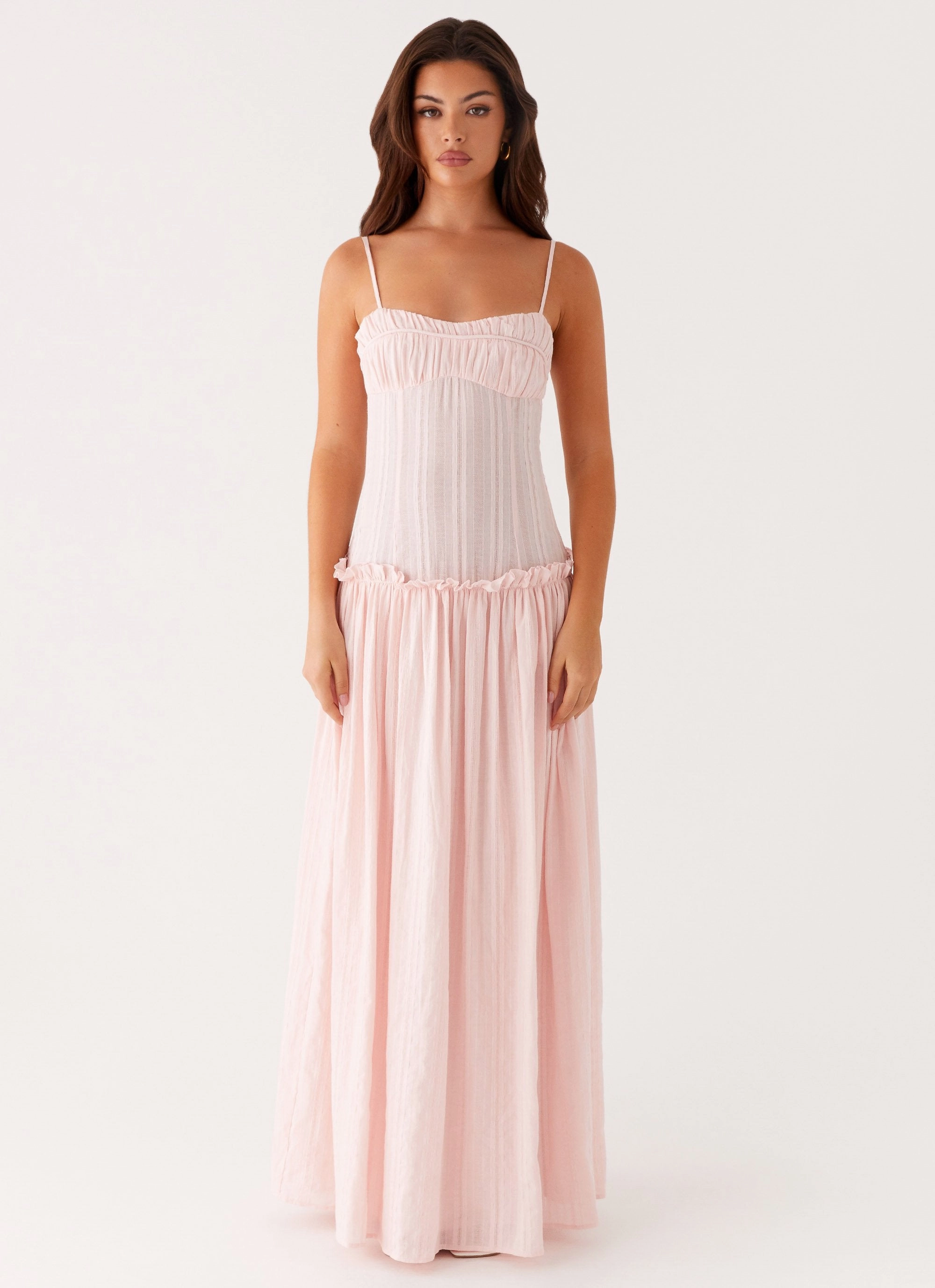 Comfortable Layering Festive Wear Jacinda Drop Waist Maxi Dress - Pink