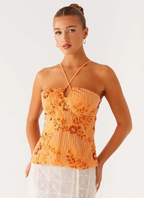 Microfiber Blended Fabric ErgonomicSleeves Catalina Sequin Top - Orange