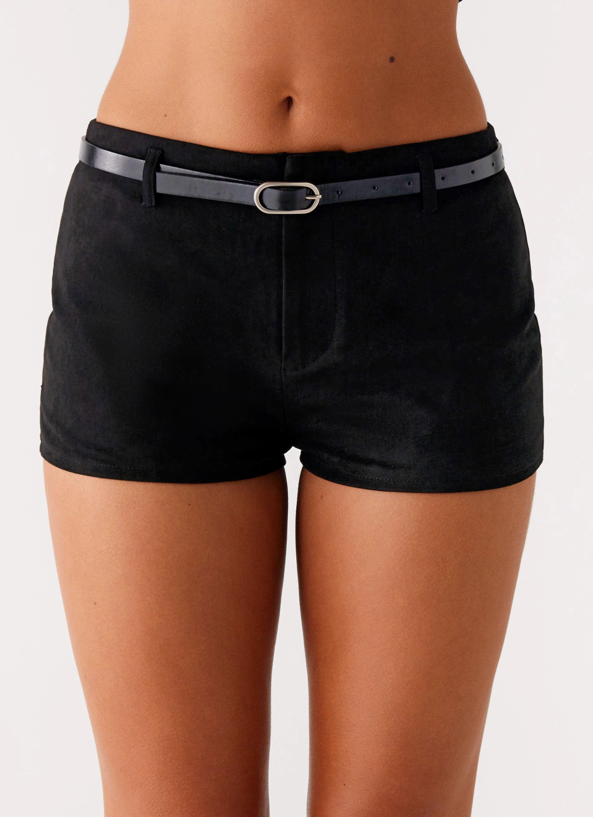 Padded hips TearResistantPanels Katie Suede Mini Shorts - Black