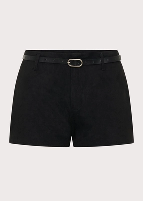 Adjustable drawstring Katie Suede Mini Shorts - Black