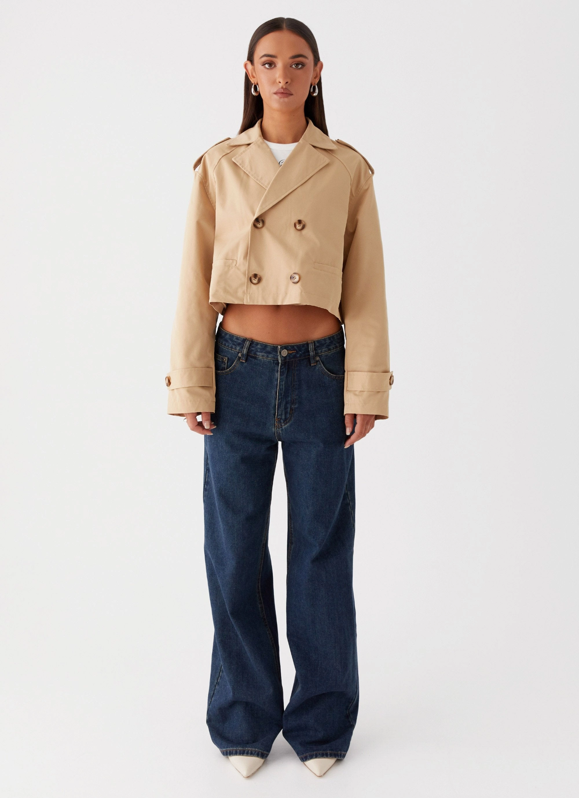 High Tensile Reinforcement Teddie Cropped Trench Coat - Camel