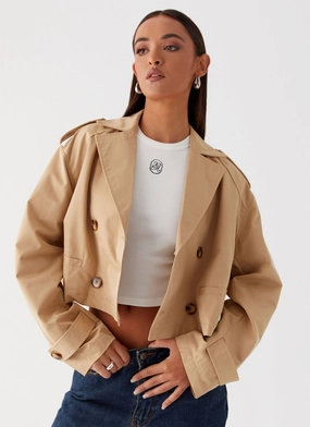 Modular Attachment Points Teddie Cropped Trench Coat - Camel