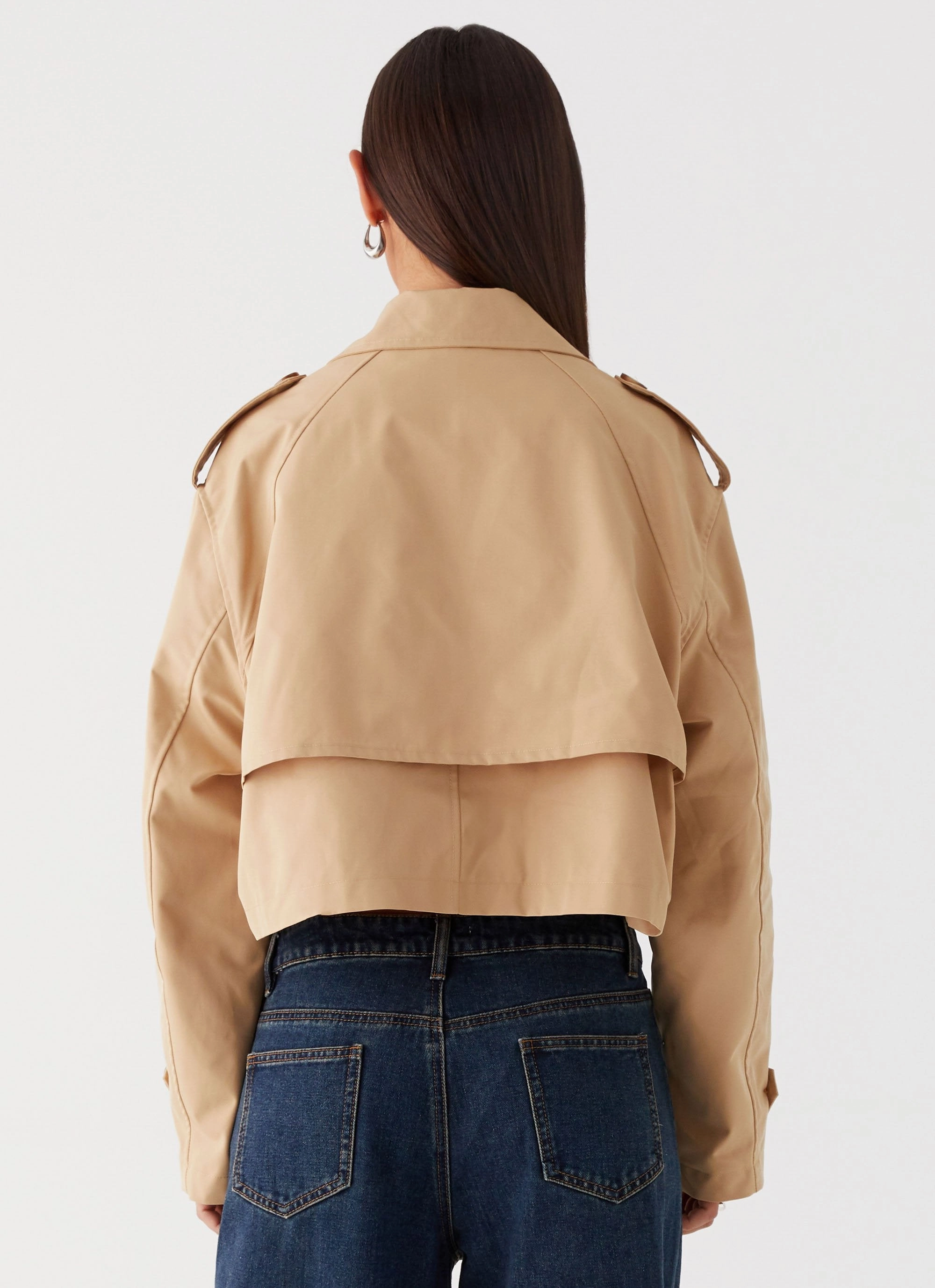 All Weather Piece Teddie Cropped Trench Coat - Camel