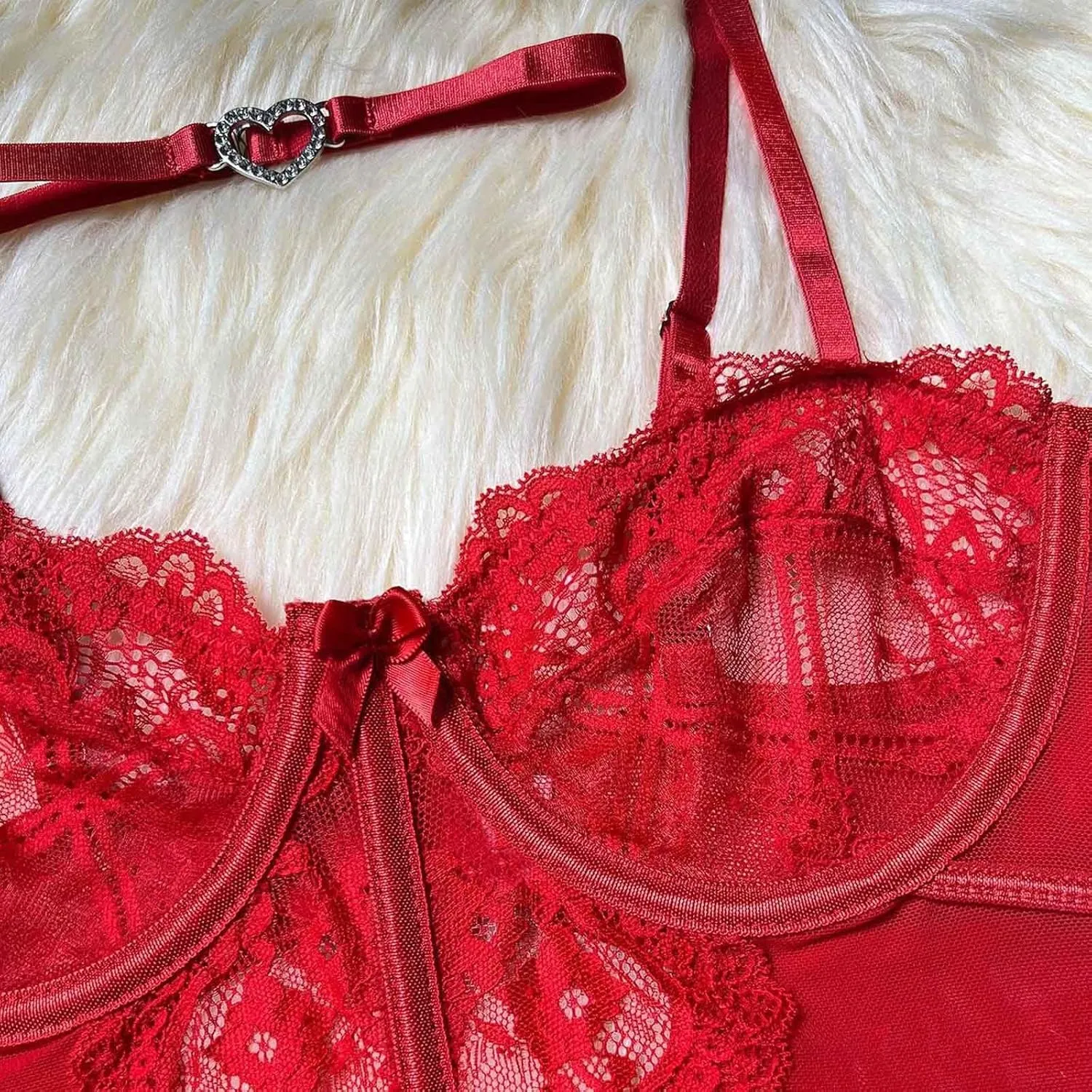 Teddy Lingerie Set with Panties Teddy One Piece Lace Elegant Women's Sexy Lingerie with Garter Bodysuit Nightgown