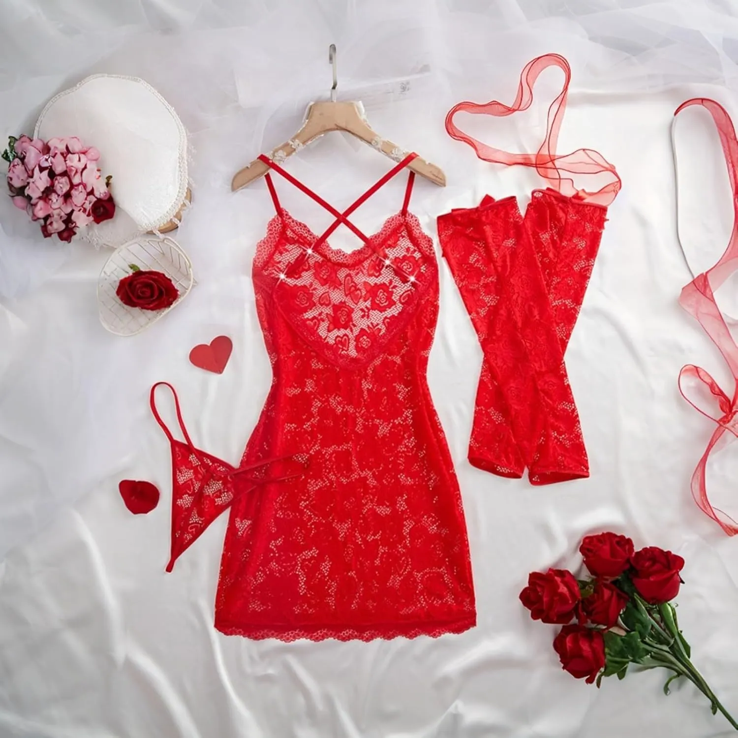 Teddy Sleepwear Lingerie For Women Date Night Chemises & Negligees Loungewear Sexy Lingerie Pajama Set Lace