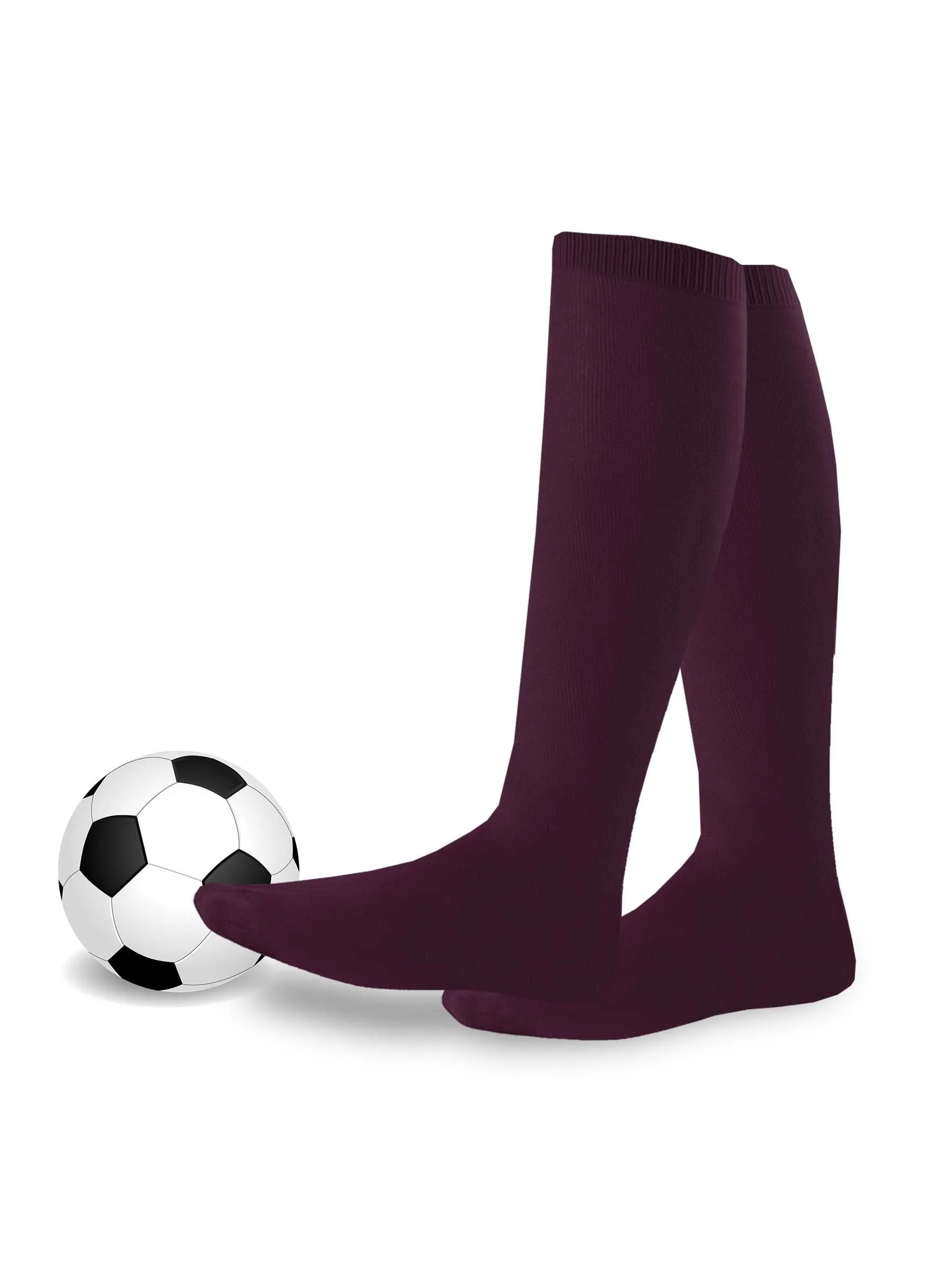 TeeHee Socks Unisex Soccer Acrylic Over The Knee High Burgundy 3-Pack (50081)