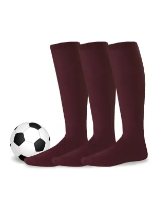 TeeHee Socks Unisex Soccer Acrylic Over The Knee High Burgundy 3-Pack (50081)
