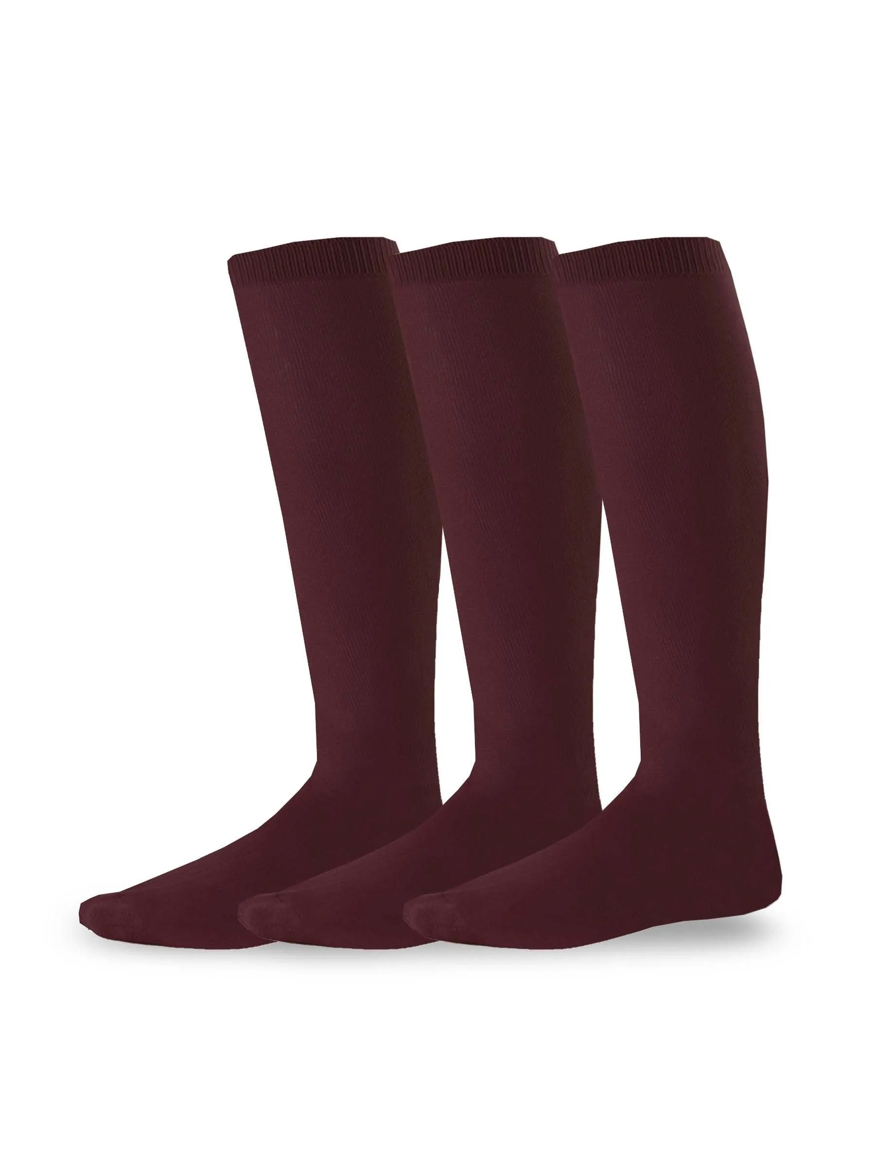 TeeHee Socks Unisex Soccer Acrylic Over The Knee High Burgundy 3-Pack (50081)
