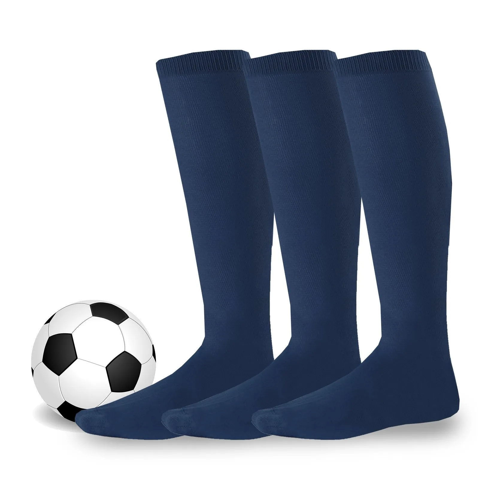 TeeHee Socks Unisex Soccer Cotton Over The Knee High Navy 3-Pack (50528)