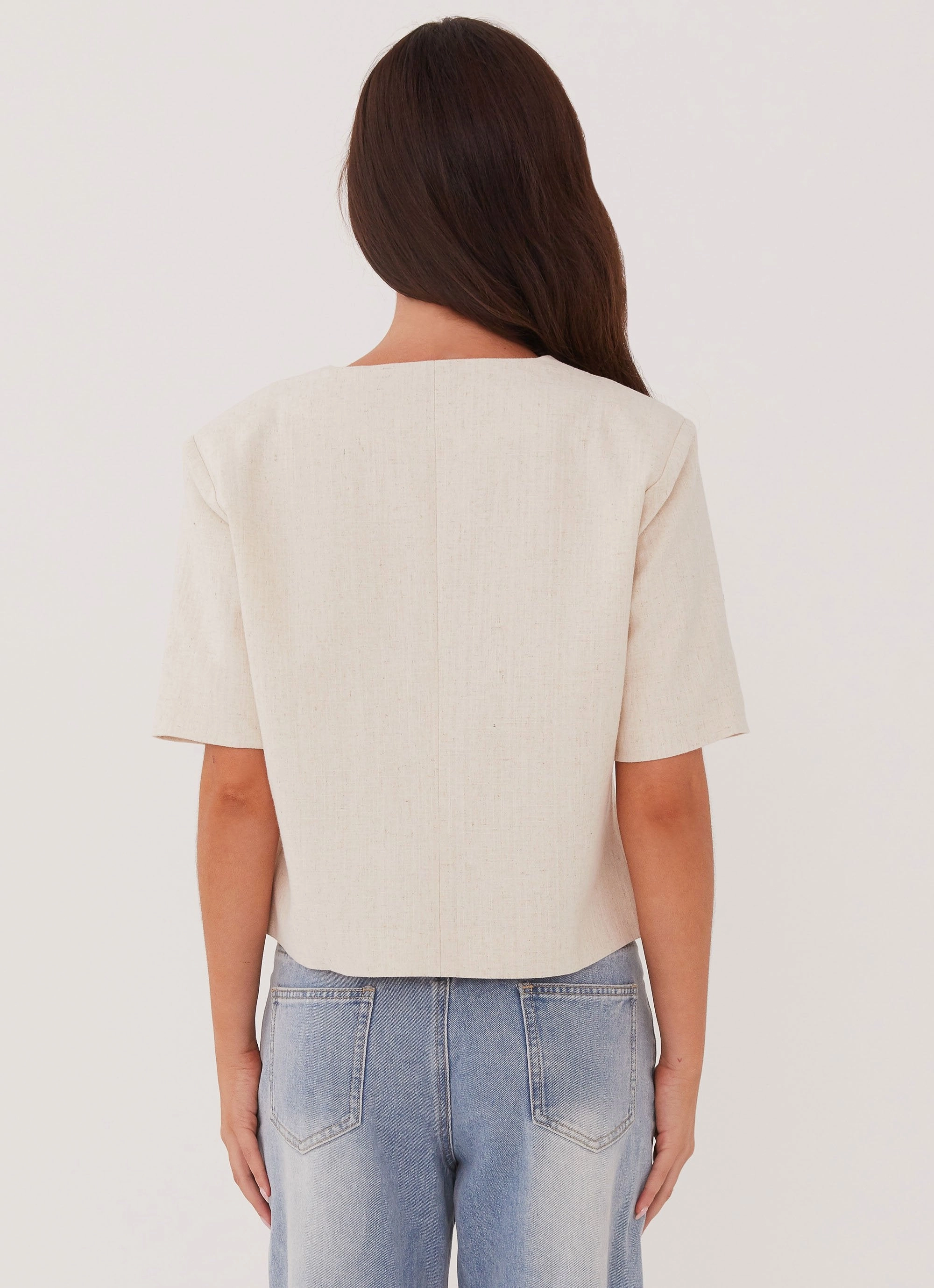 Glove Compatible Cuffs Fleece Lined Interior Hacienda Linen Short Sleeve Blazer - Oatmeal