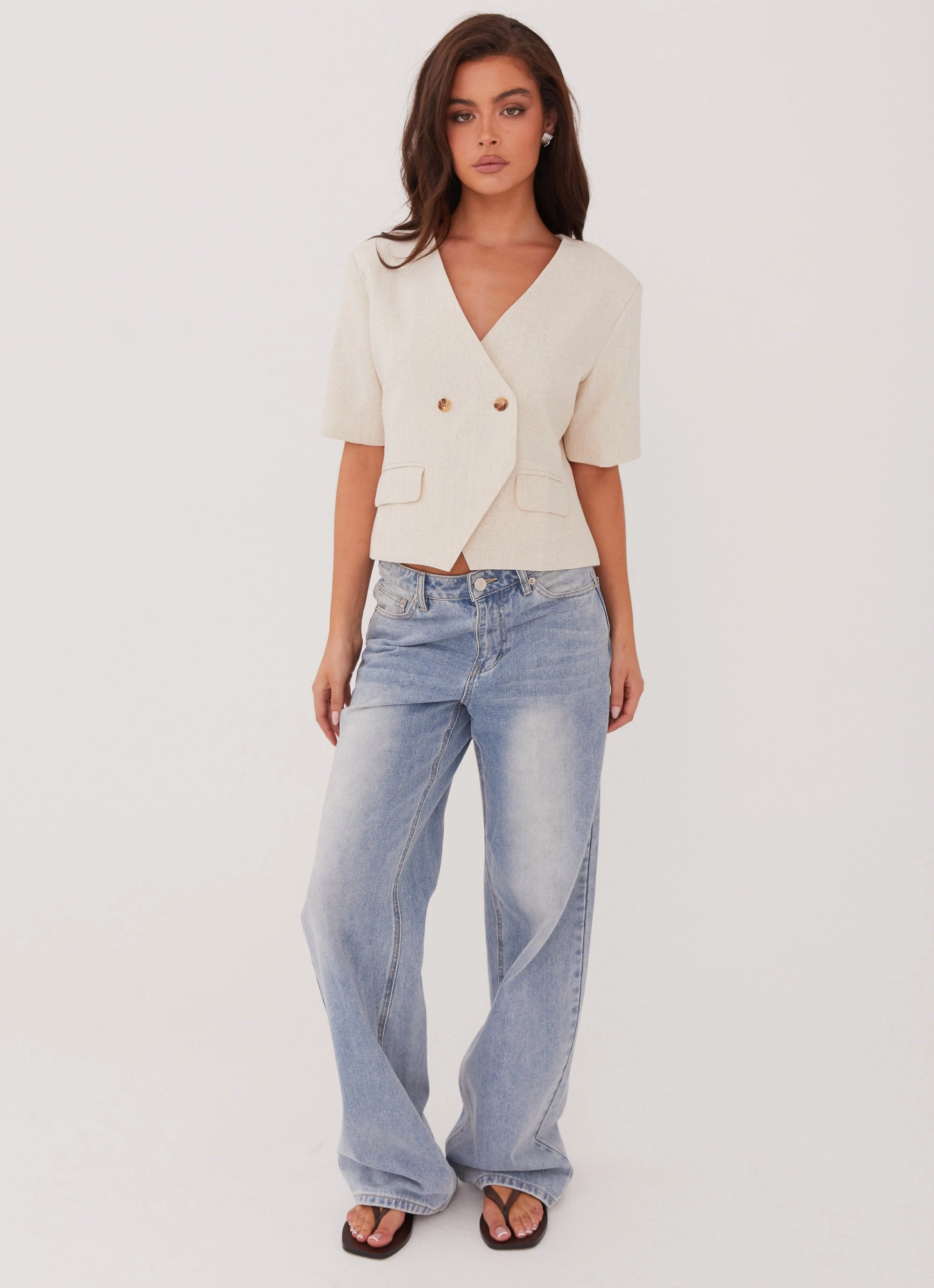 Chill Proof Style Hacienda Linen Short Sleeve Blazer - Oatmeal