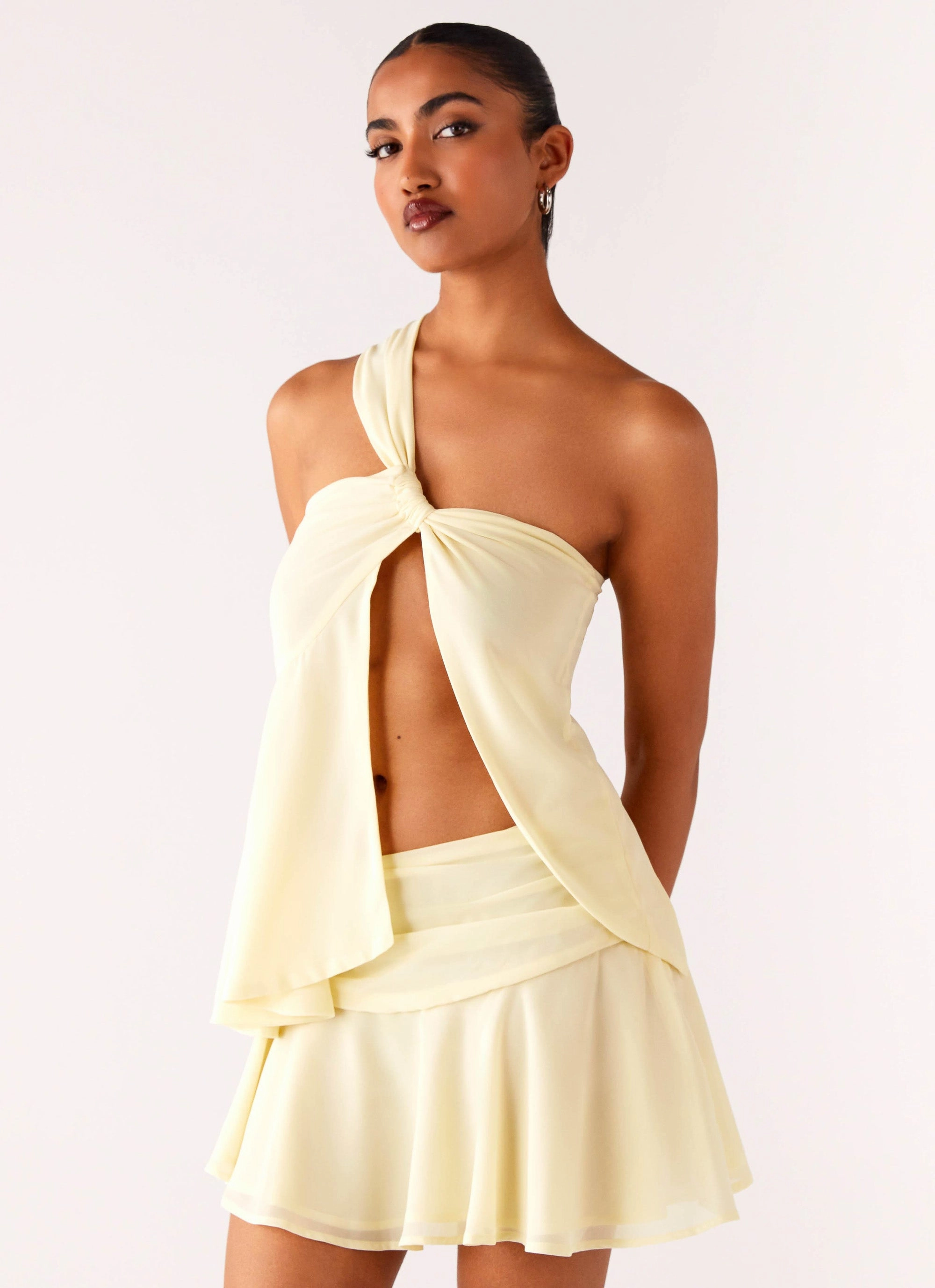 Delight Me Asymmetrical Top - Yellow Minimalist Stitching