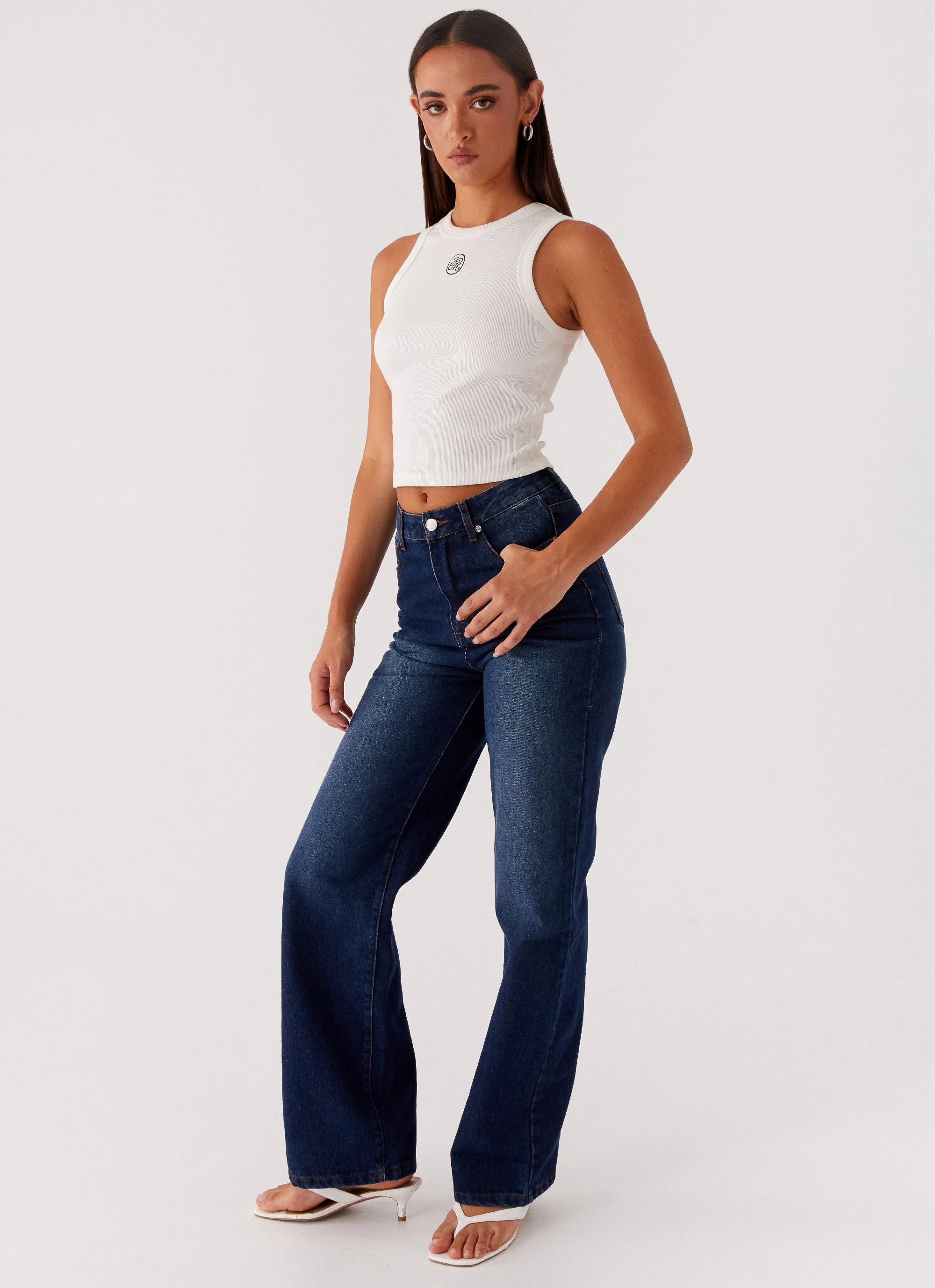 Single Buttons All Weather Performance Back Again Straight Leg Denim Jeans - Vintage Blue