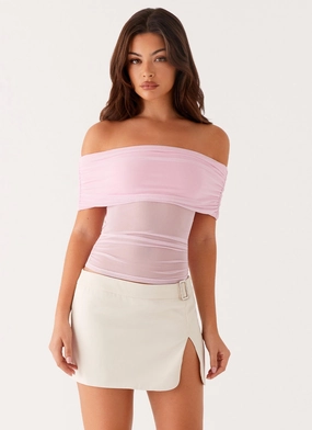 Airflow Mesh Lining Breathable Mesh Insert Nelly Off Shoulder Top - Pink