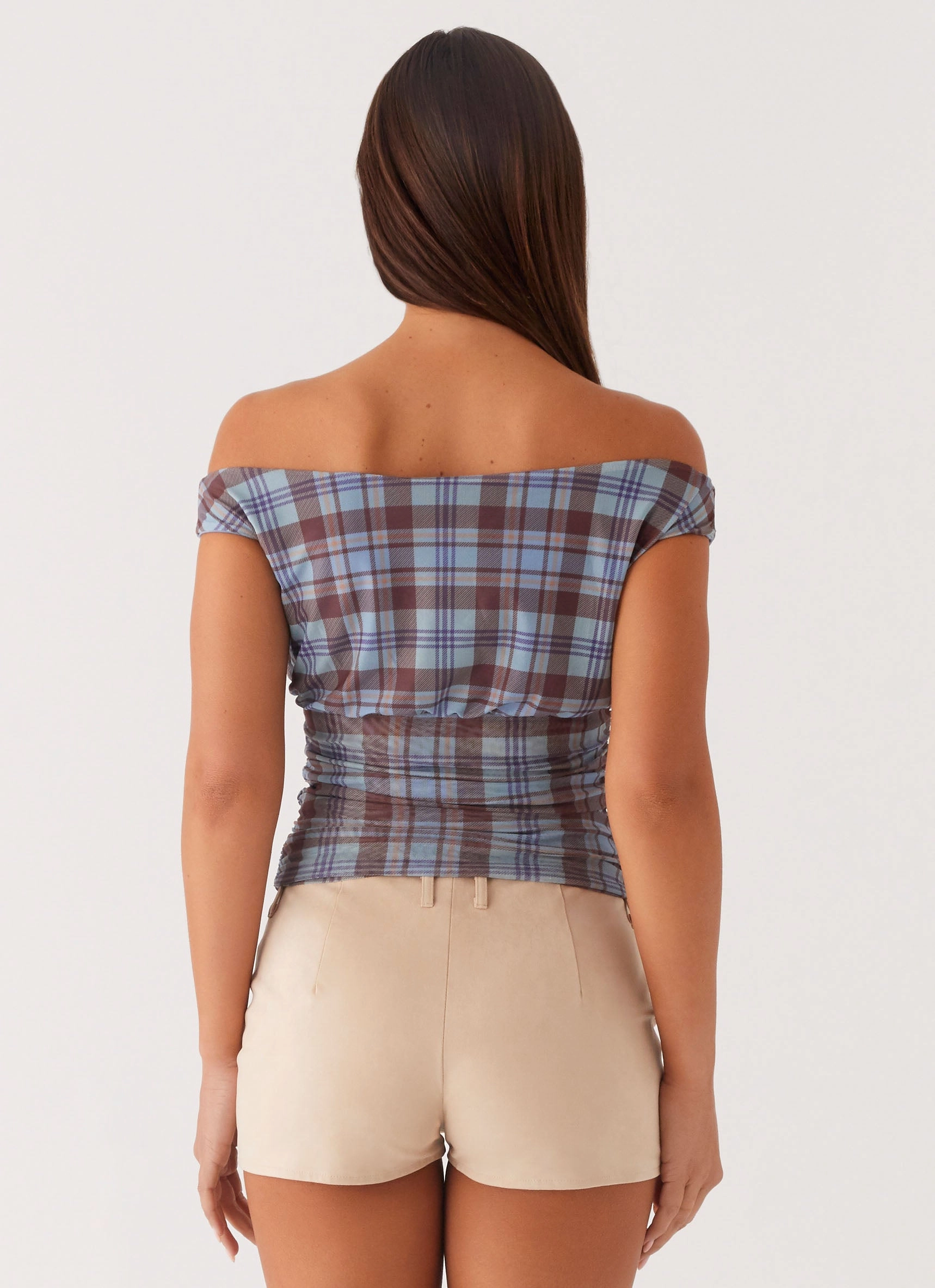Zahli Off Shoulder Top - Shoreline Check Hypoallergenic Textile