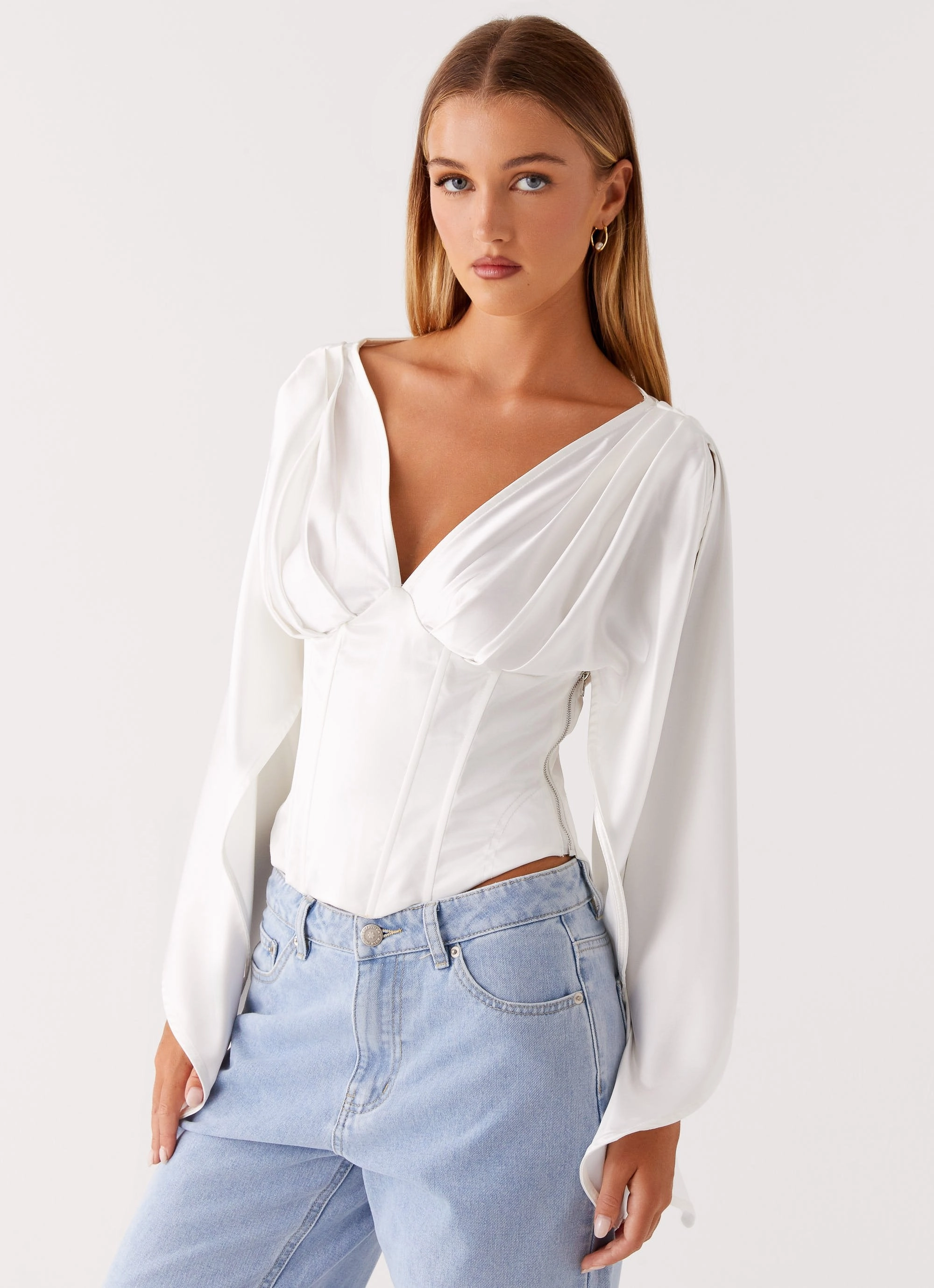 Breathable mesh lining Jennifer Long Sleeve Corset - Ivory