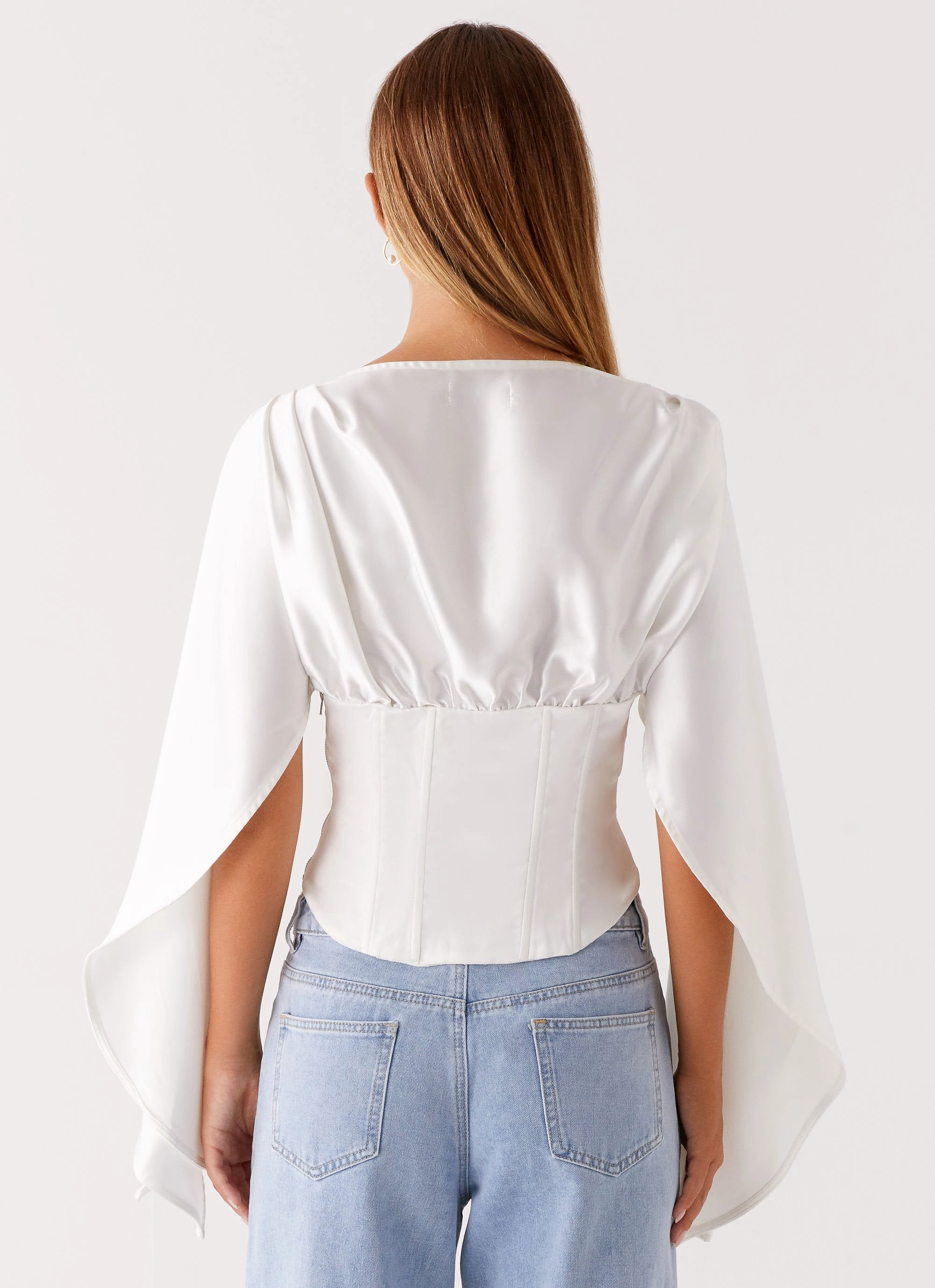 AntiStaticFabric RollUpSleeves Jennifer Long Sleeve Corset - Ivory