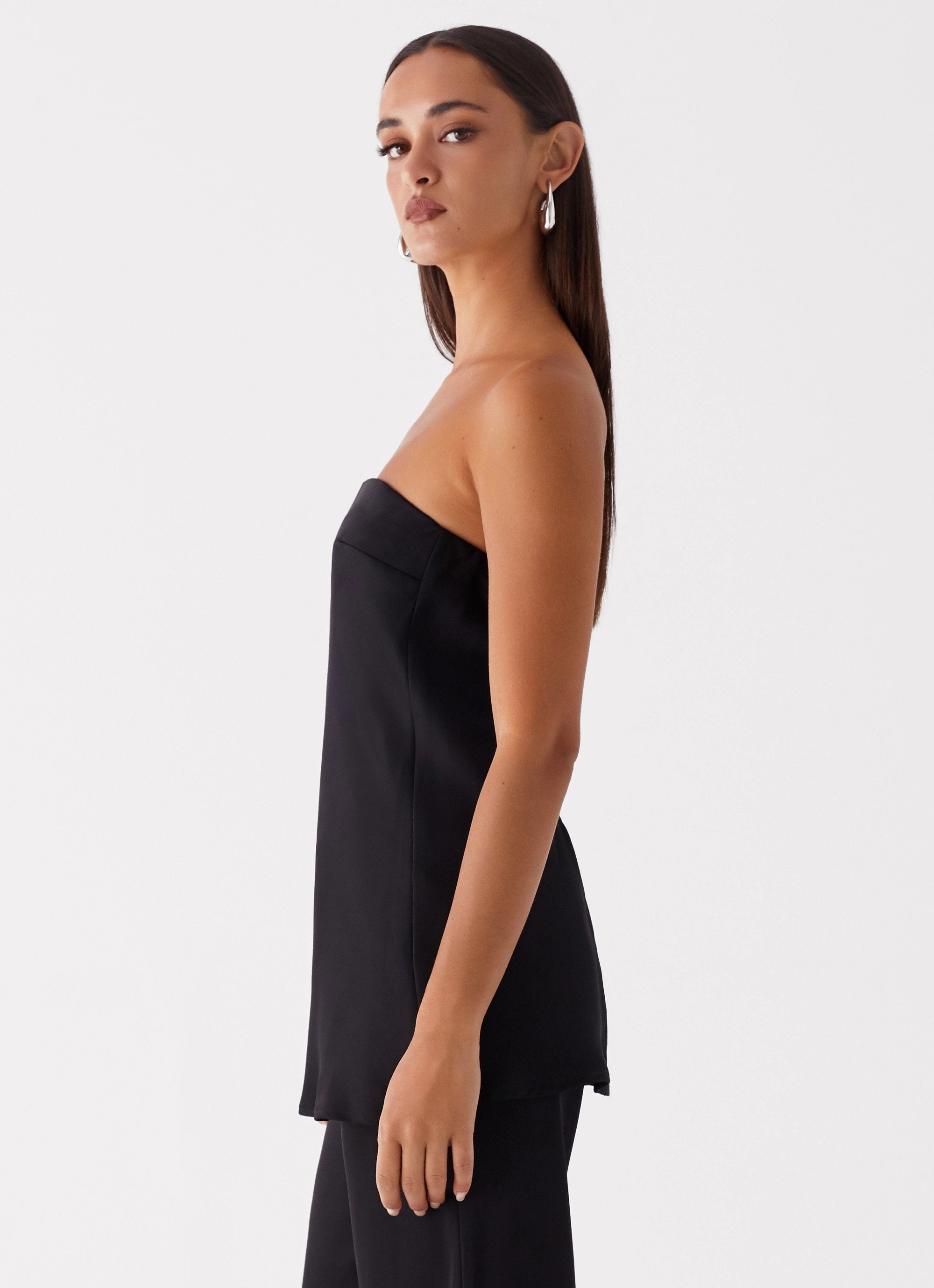 Zoey Satin Tube Top - Black MoistureWicking Material