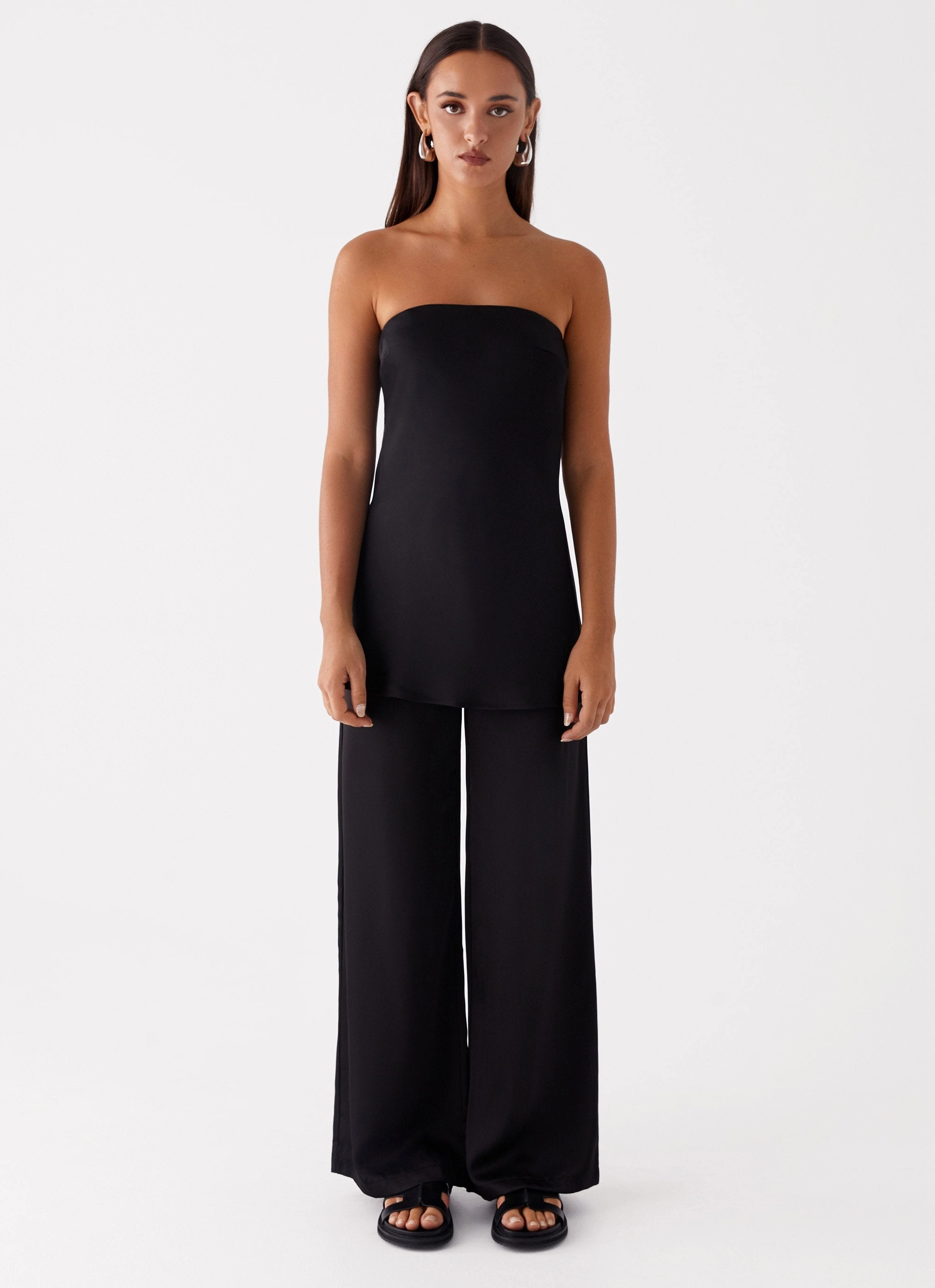 Zoey Satin Tube Top - Black Circular Knit Technology WaterRepellent Coating
