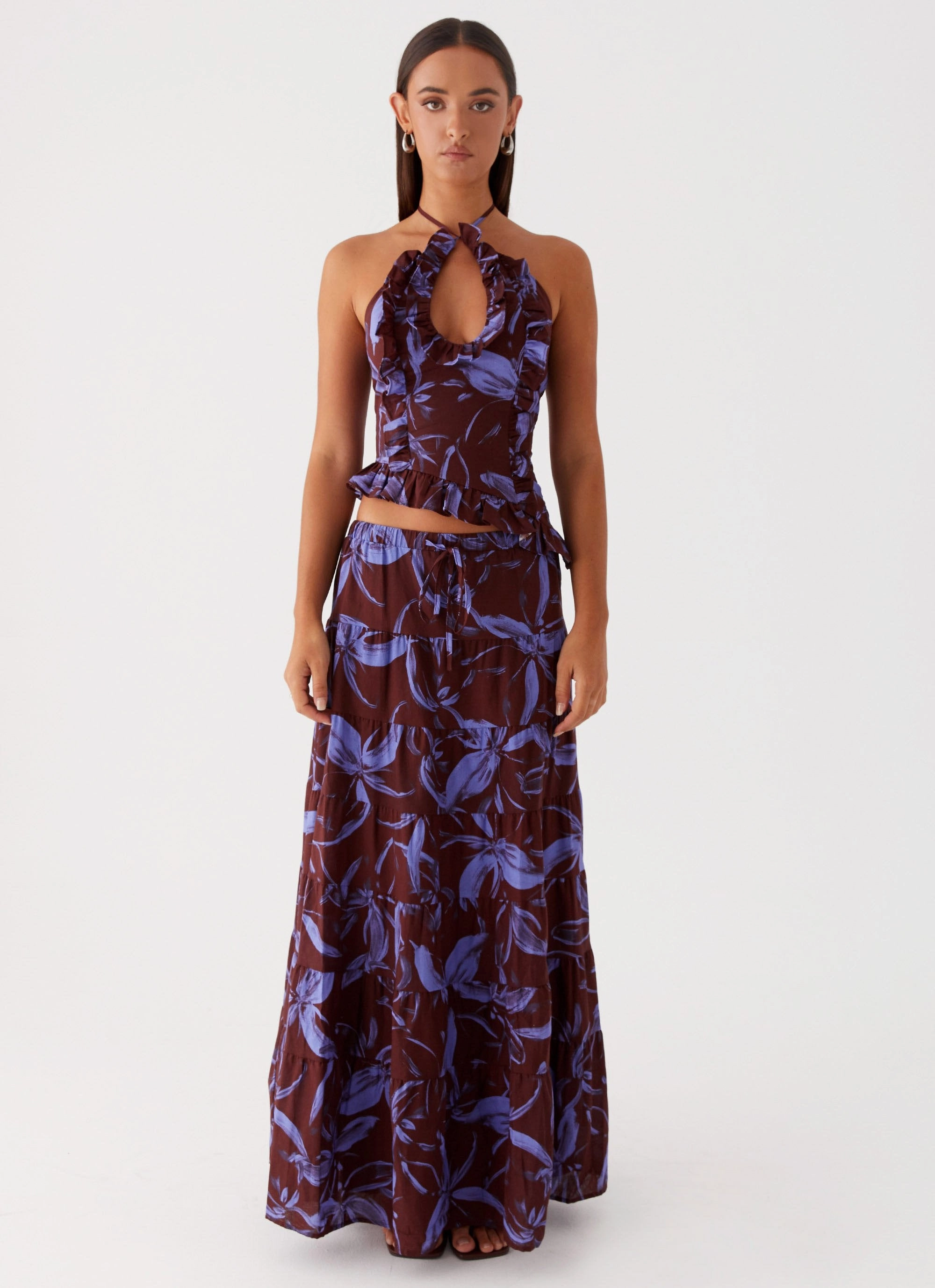 Mariella Linen Top - Purple Brown Floral EcoFriendlyDye