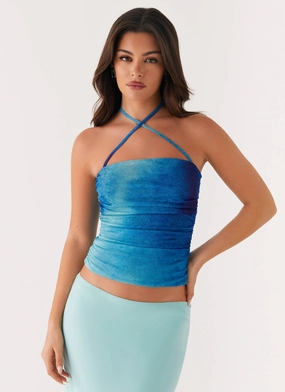 Remedy Halter Top - Blue Tie Dye Everyday Jacket Breathable Mesh Back