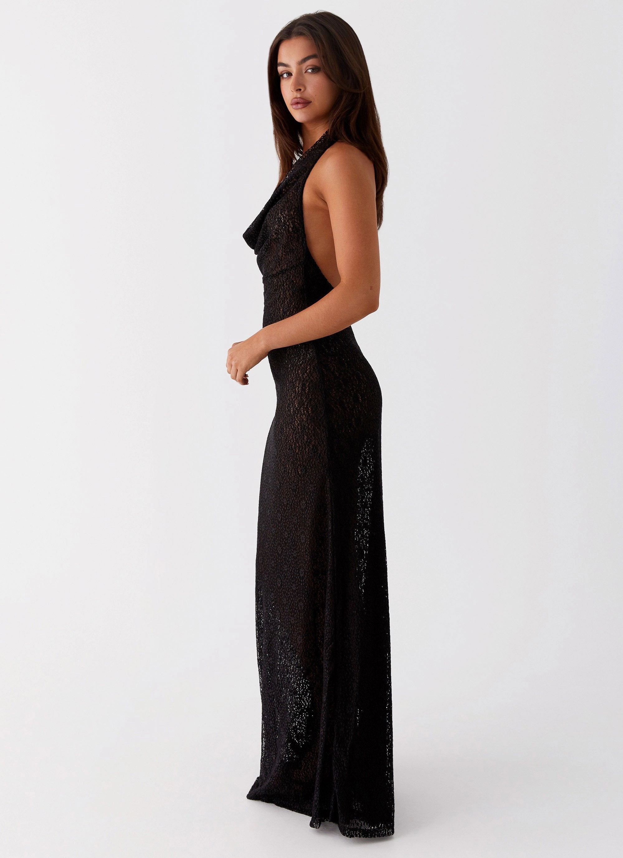 Light Sheen Tempest Cowl Neck Maxi Dress - Black