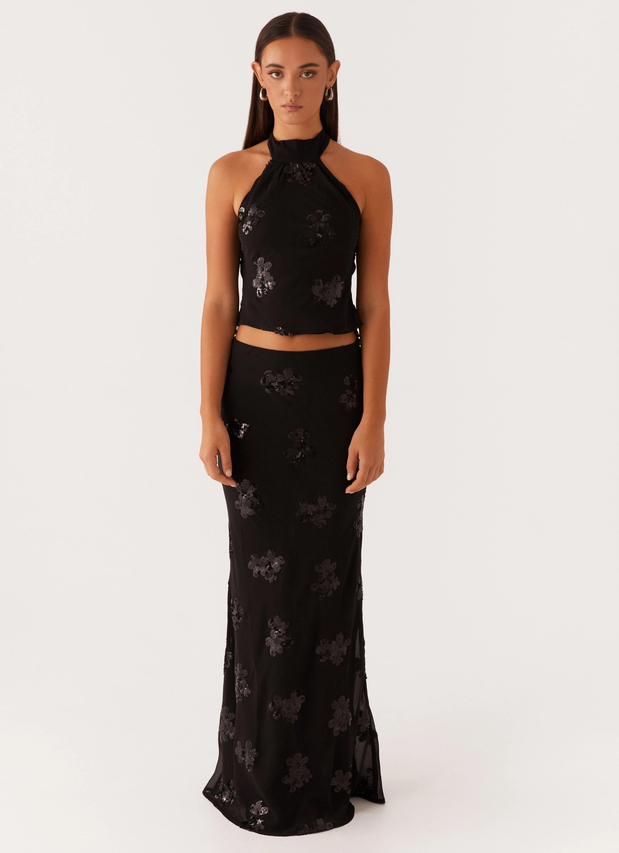 Anti Microbial Lining OdorControl Technology Cillian Sequin Halter Top - Black