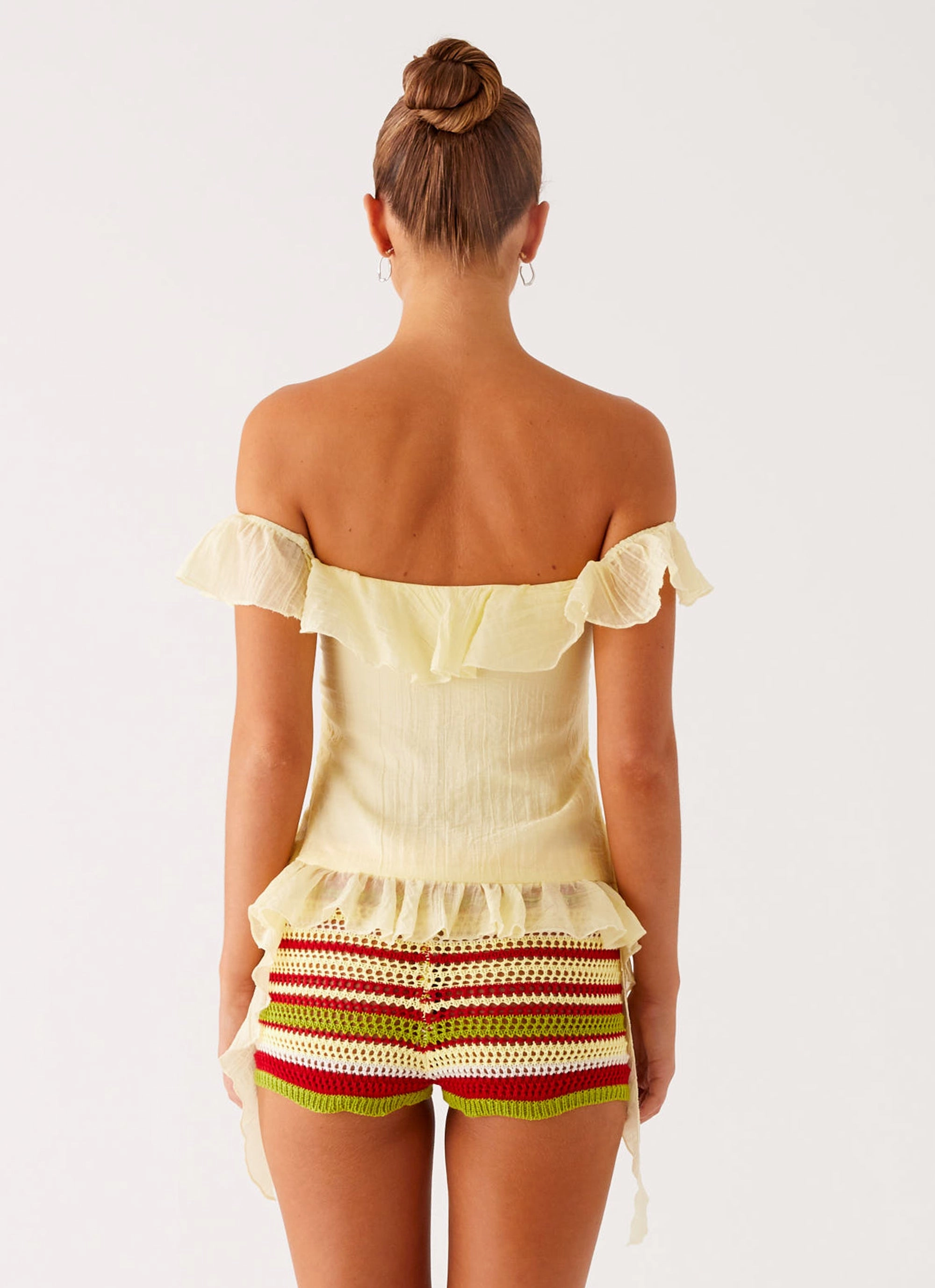 Dylan Off Shoulder Top - Yellow Soft touch finish Water resistant coating