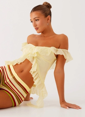 Dylan Off Shoulder Top - Yellow NonChafing Fabric BoxyCrop