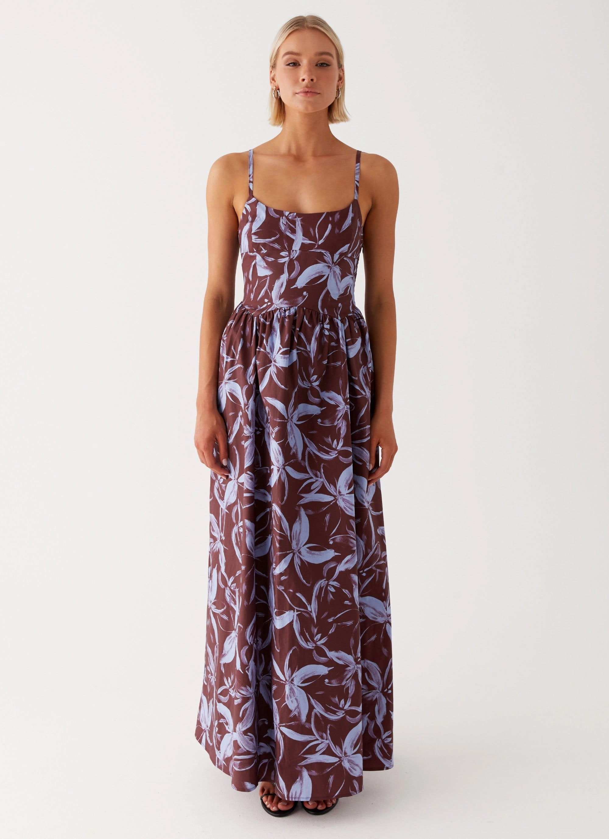 Pop Texture Tesoro Maxi Dress - Brown Purple Floral