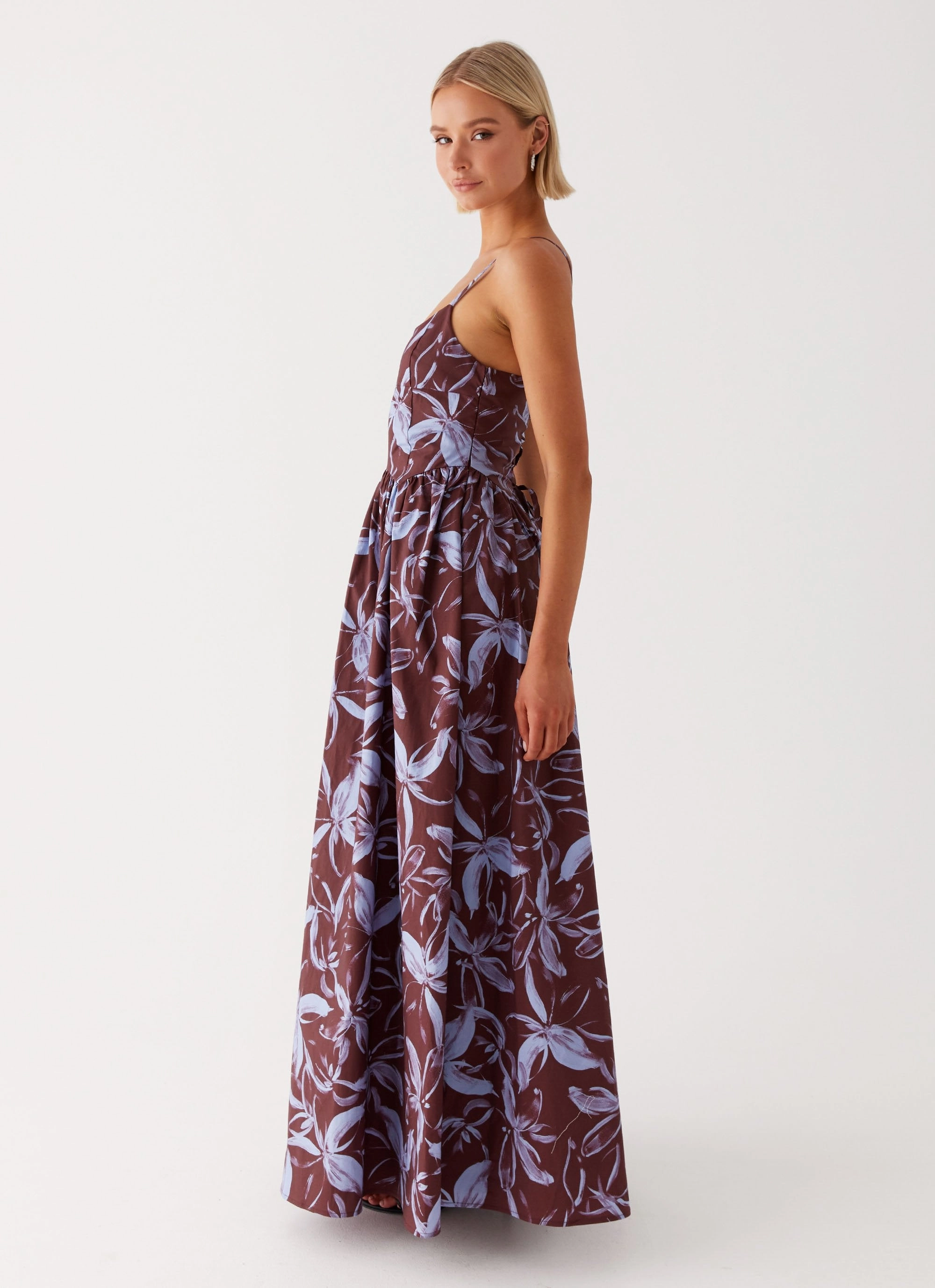 Tesoro Maxi Dress - Brown Purple Floral Trendy Silhouette