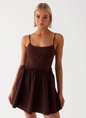 Tesoro Mio Mini Dress - Chocolate Ruffle Hem